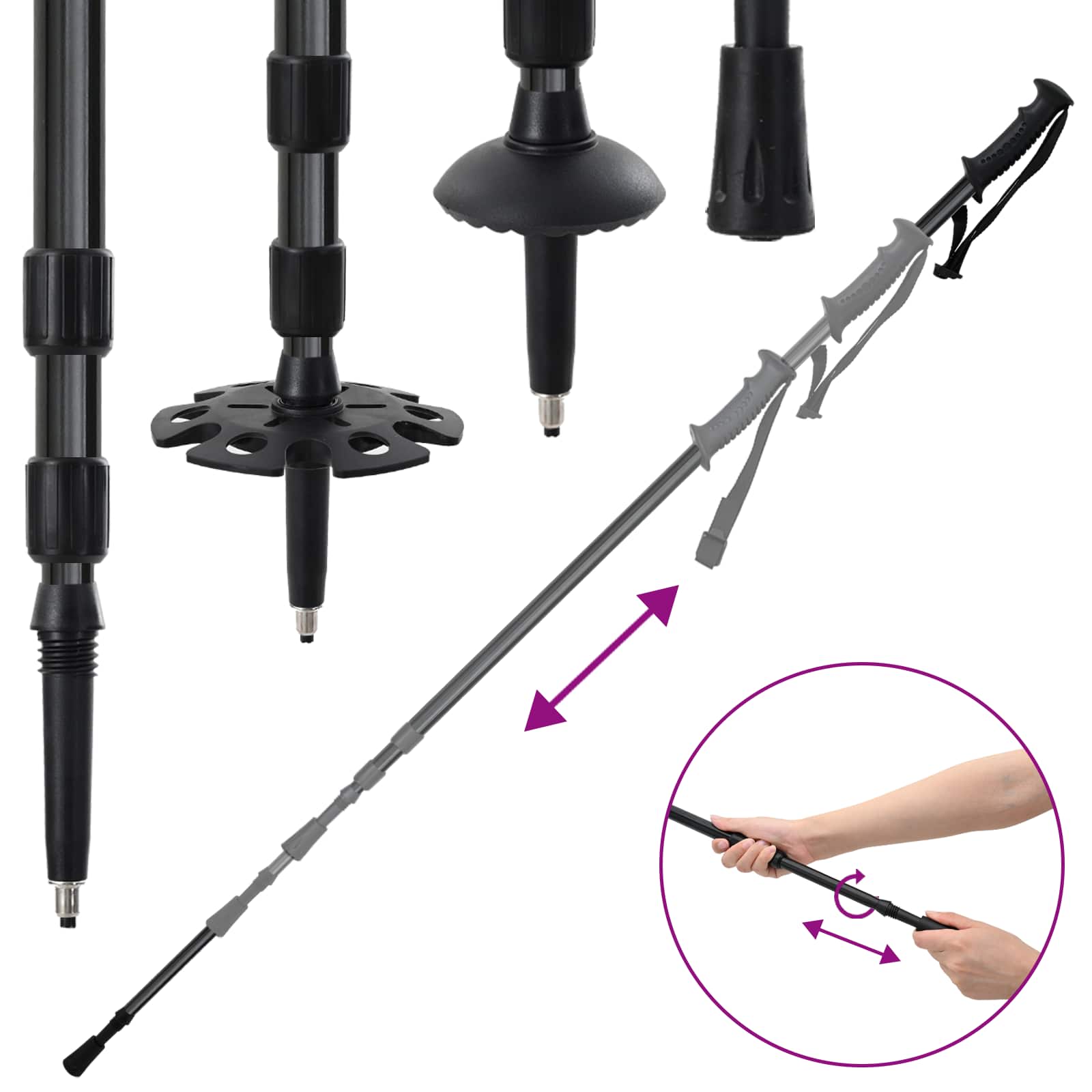 Racchette da neve 3 in 1 con bastoni da trekking Blu e Nero