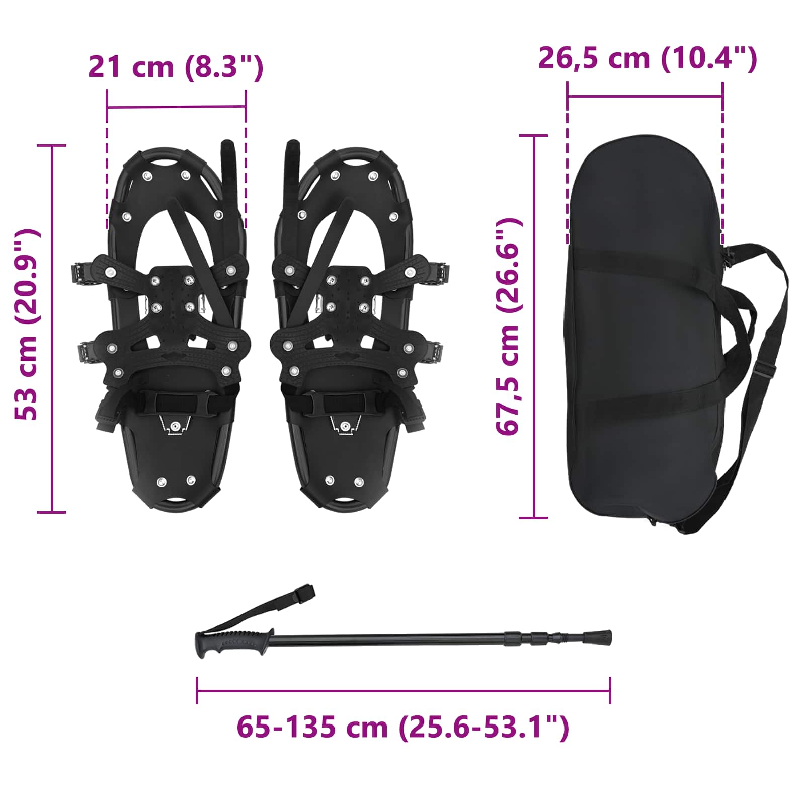 Racchette da neve 3 in 1 con bastoni da trekking Nero