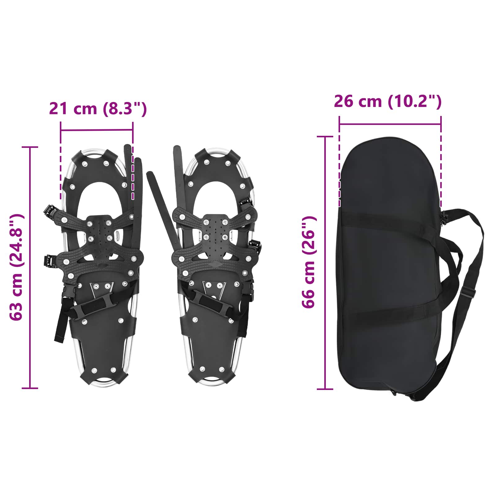Ciaspole 3 in 1 Argento e Nero 63 x 21 cm Alluminio e HDPE