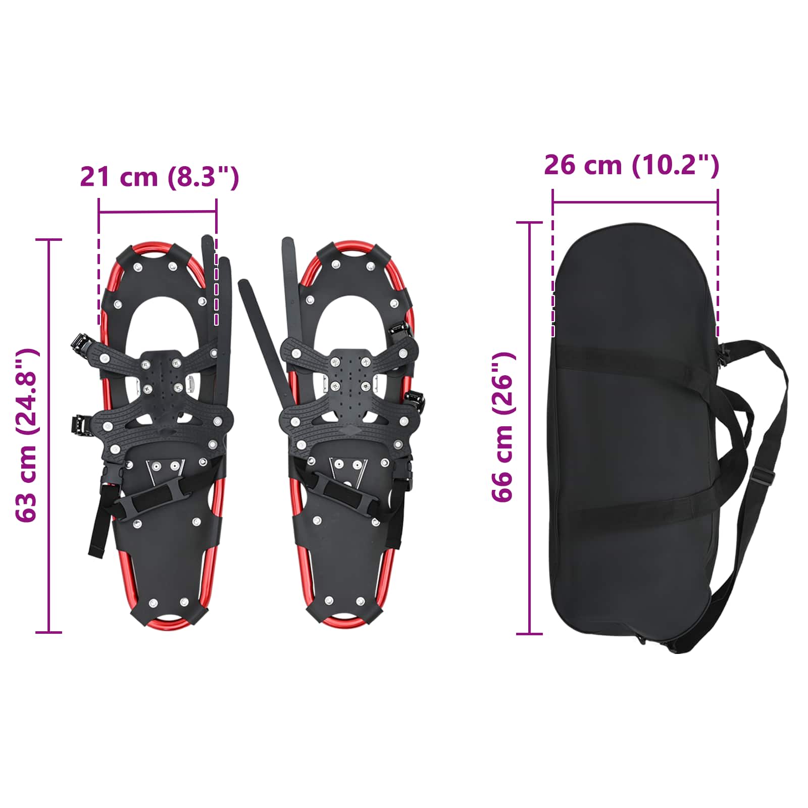 Ciaspole 3 in 1 Rosso e Nero 63 x 21 cm Alluminio e HDPE