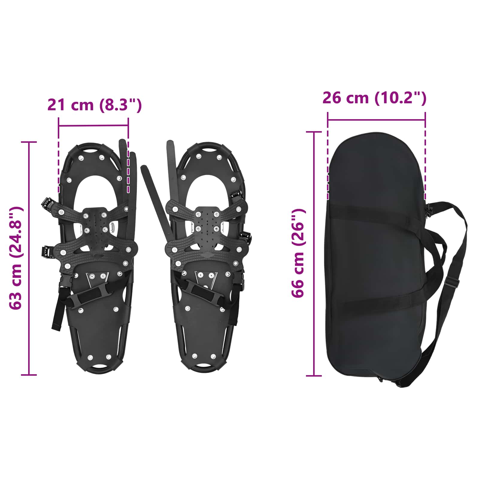 Ciaspole 3 in 1 Nero 63 x 21 cm Alluminio e HDPE