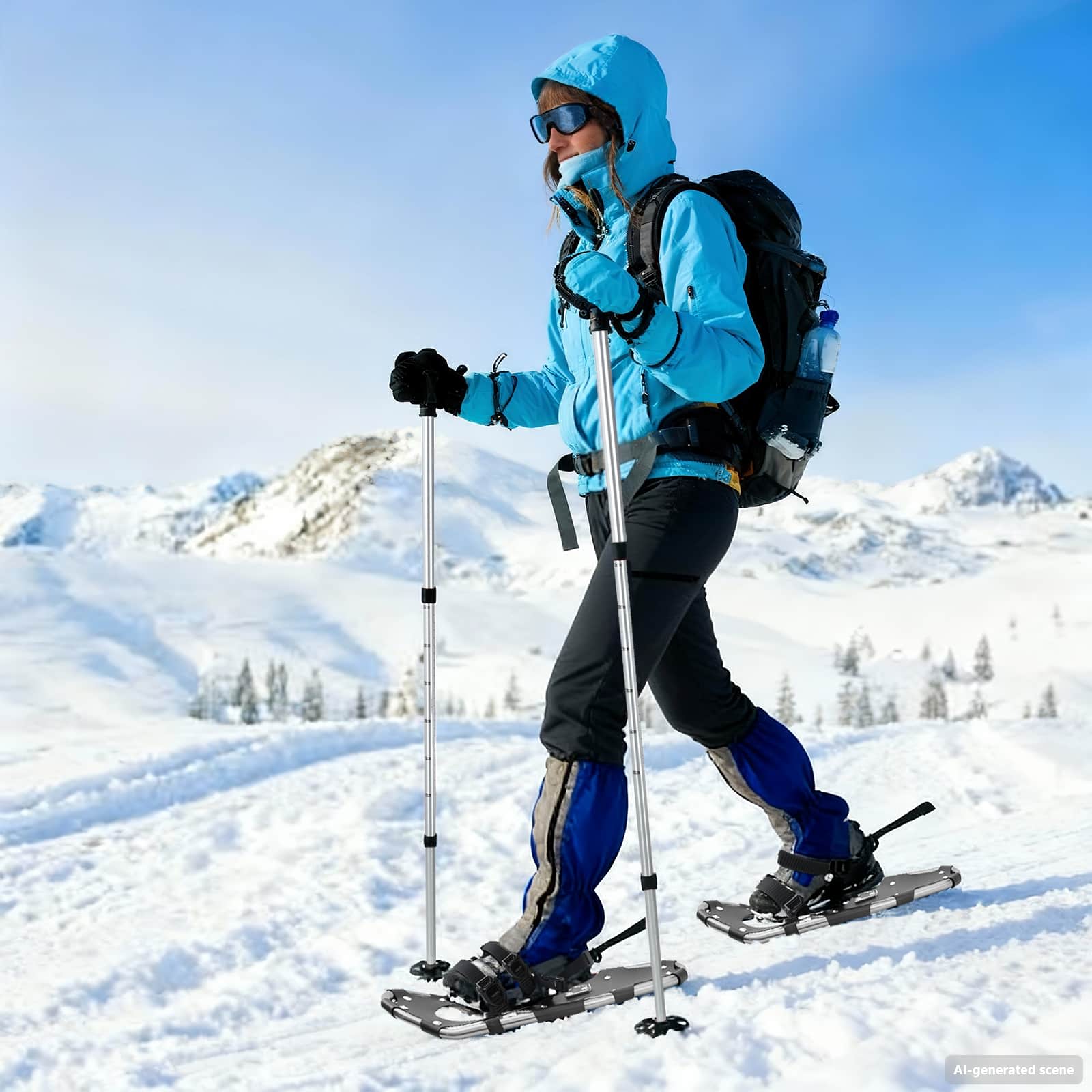 Racchette da neve 3 in 1 con bastoni da trekking Argento e Nero