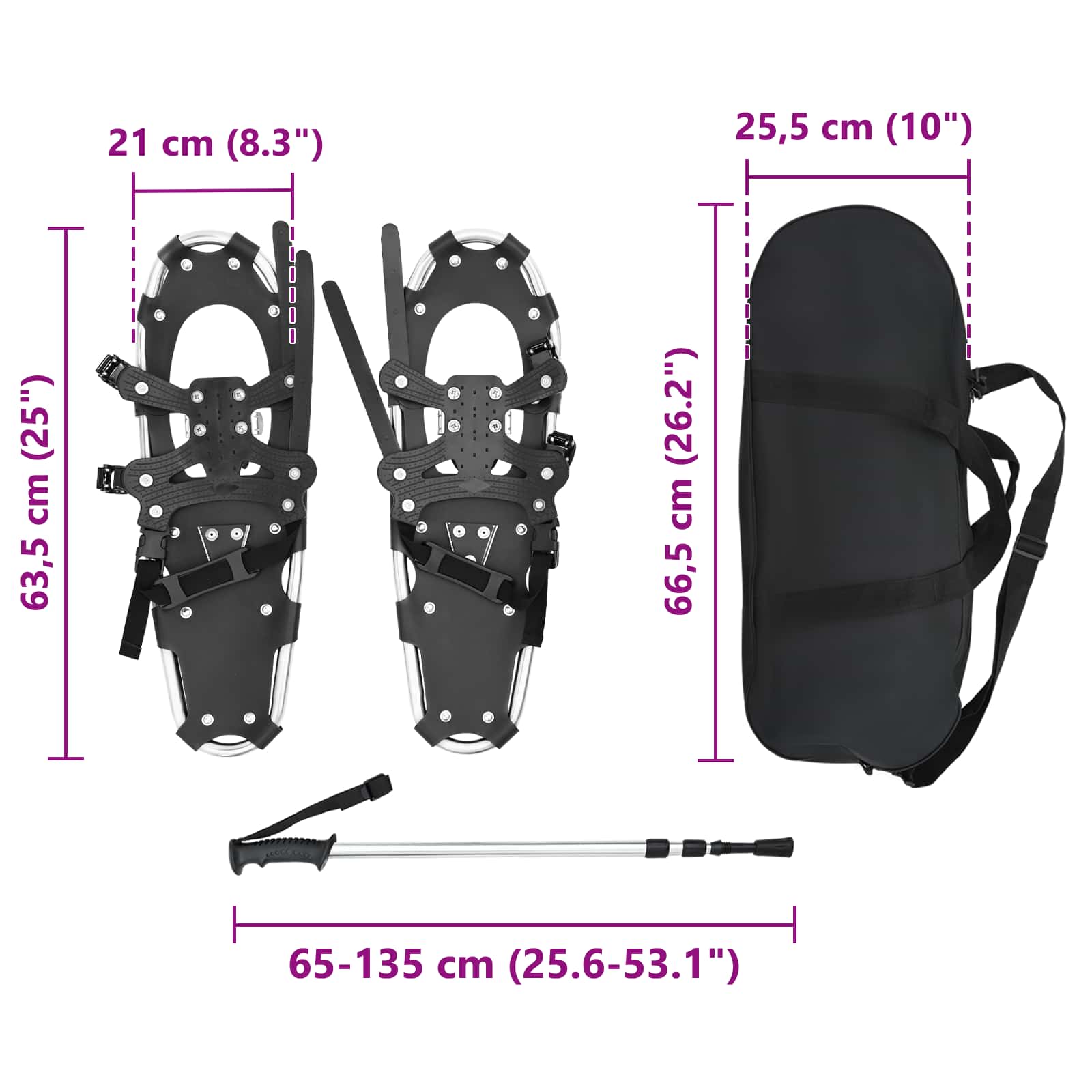 Racchette da neve 3 in 1 con bastoni da trekking Argento e Nero