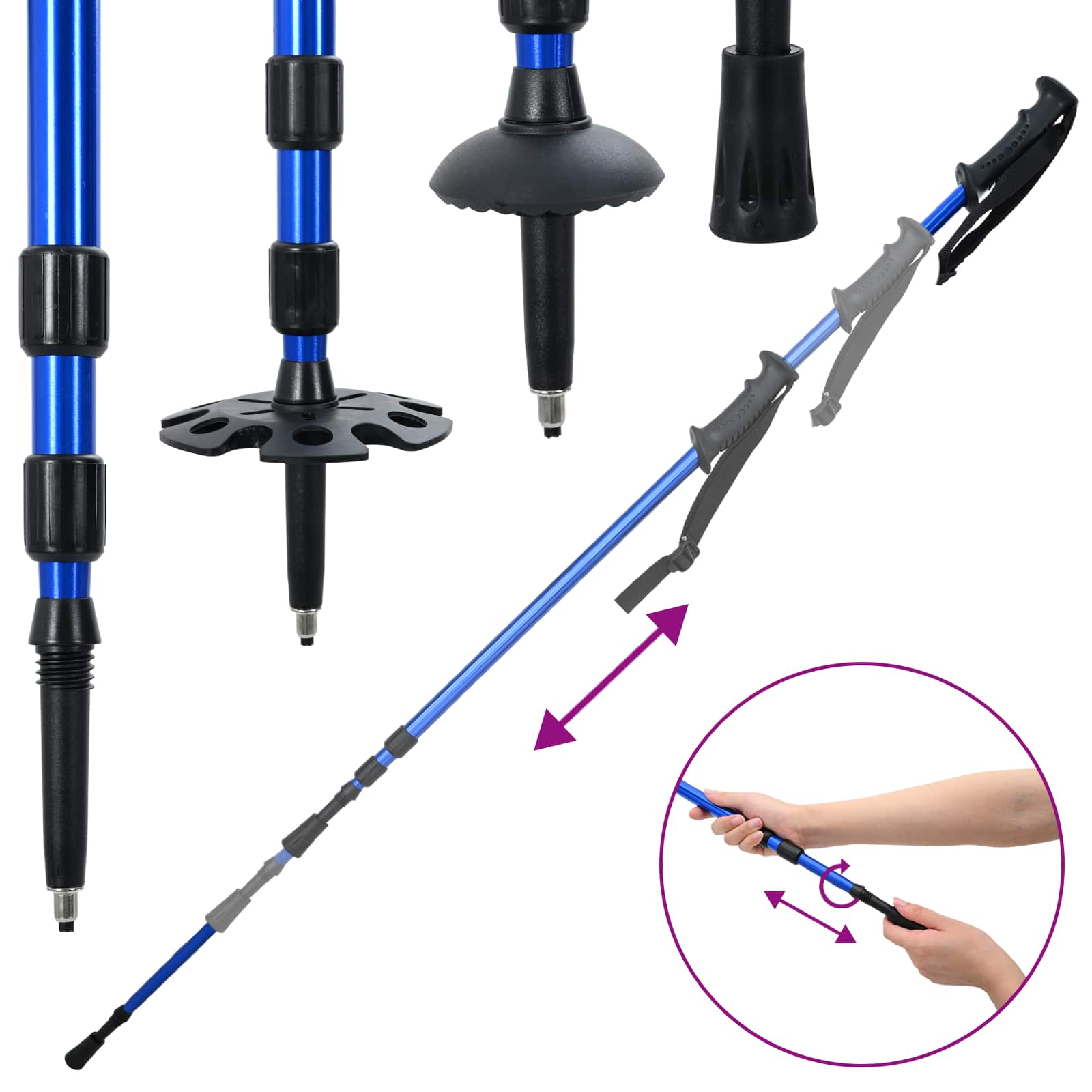 Racchette da neve 3 in 1 con bastoni da trekking Blu e Nero