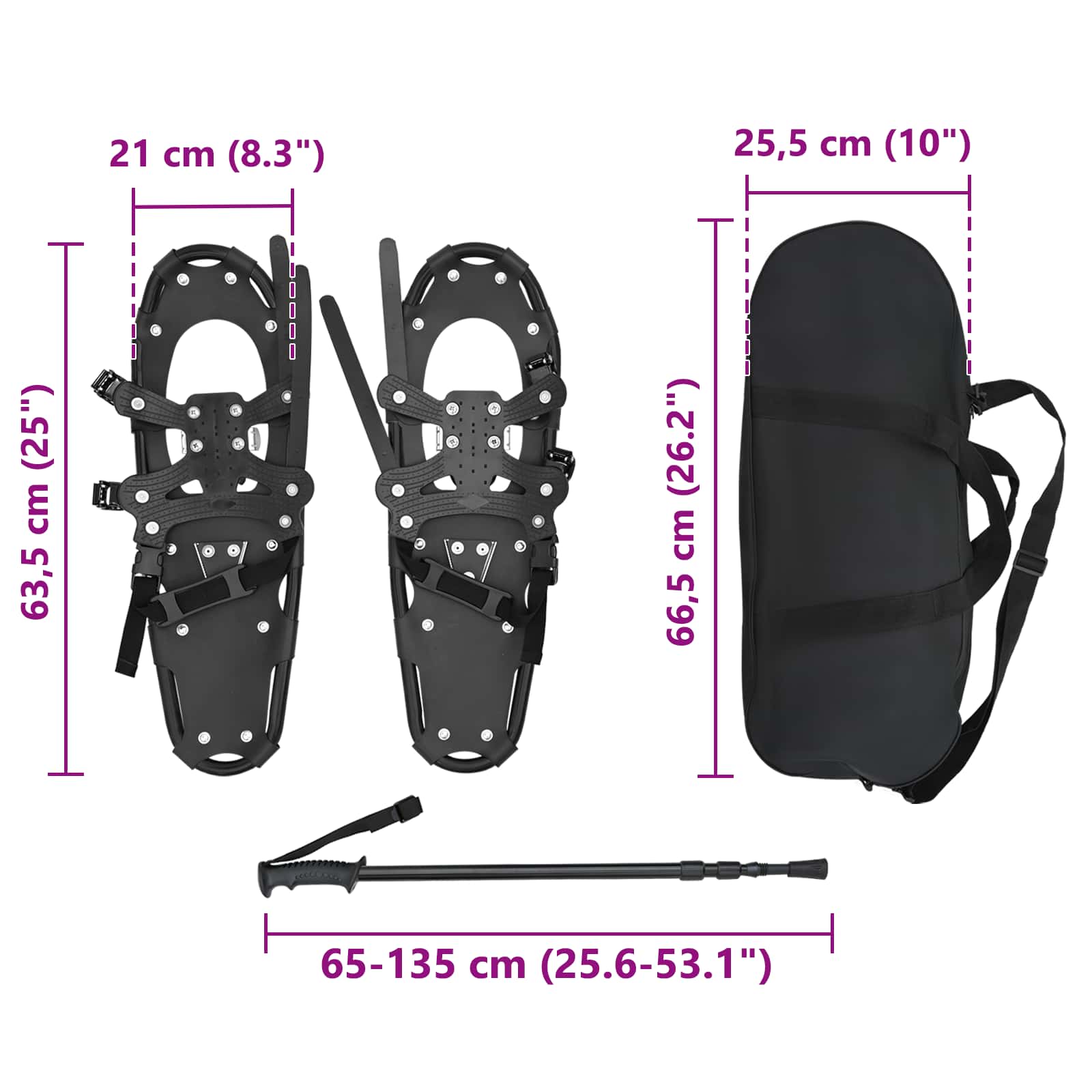 Racchette da neve 3 in 1 con bastoni da trekking Nero