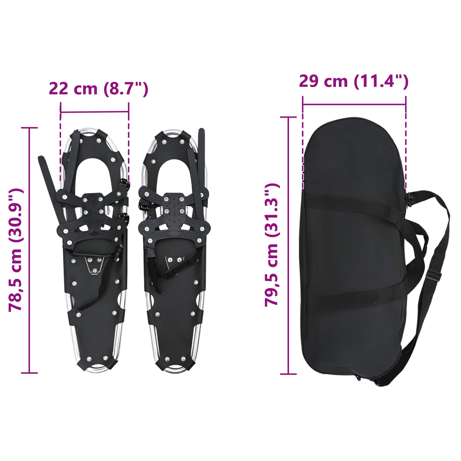 Ciaspole 3 in 1 Argento e Nero 78,5 x 22 cm Alluminio e HDPE