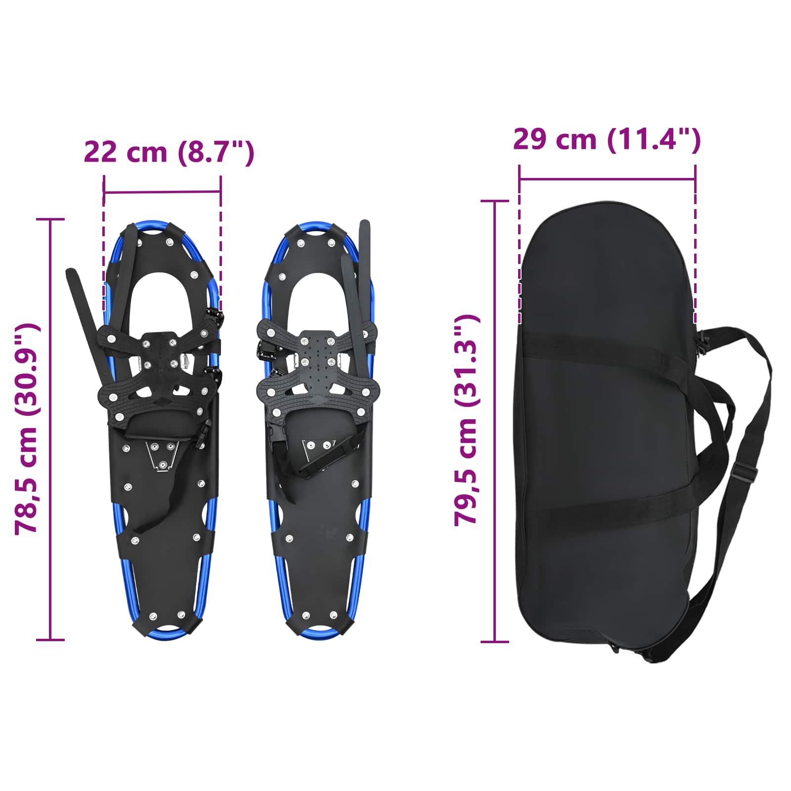 Ciaspole 3 in 1 Blu e Nero 78,5 x 22 cm Alluminio e HDPE