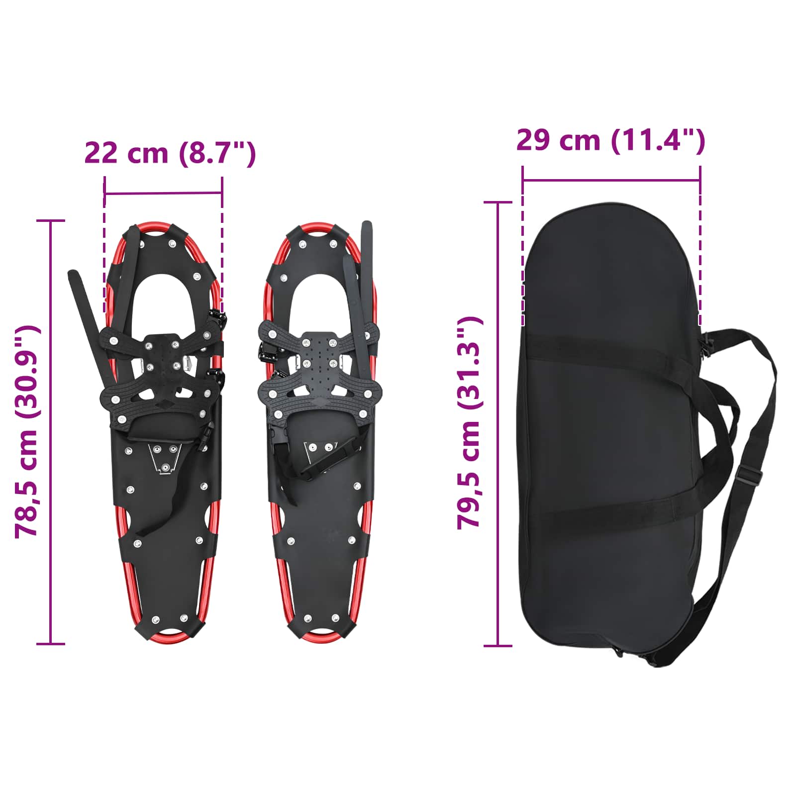Ciaspole 3 in 1 Rosso e Nero 78,5 x 22 cm Alluminio e HDPE