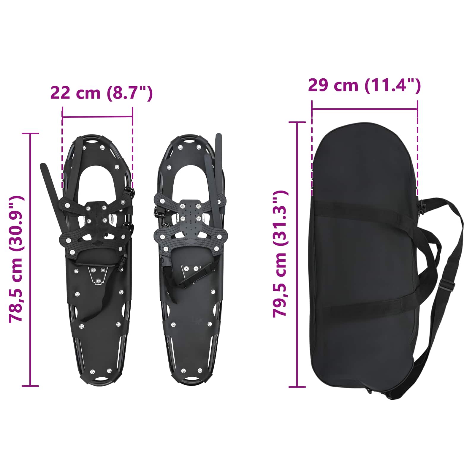 Ciaspole 3 in 1 Nero 78,5 x 22 cm Alluminio e HDPE