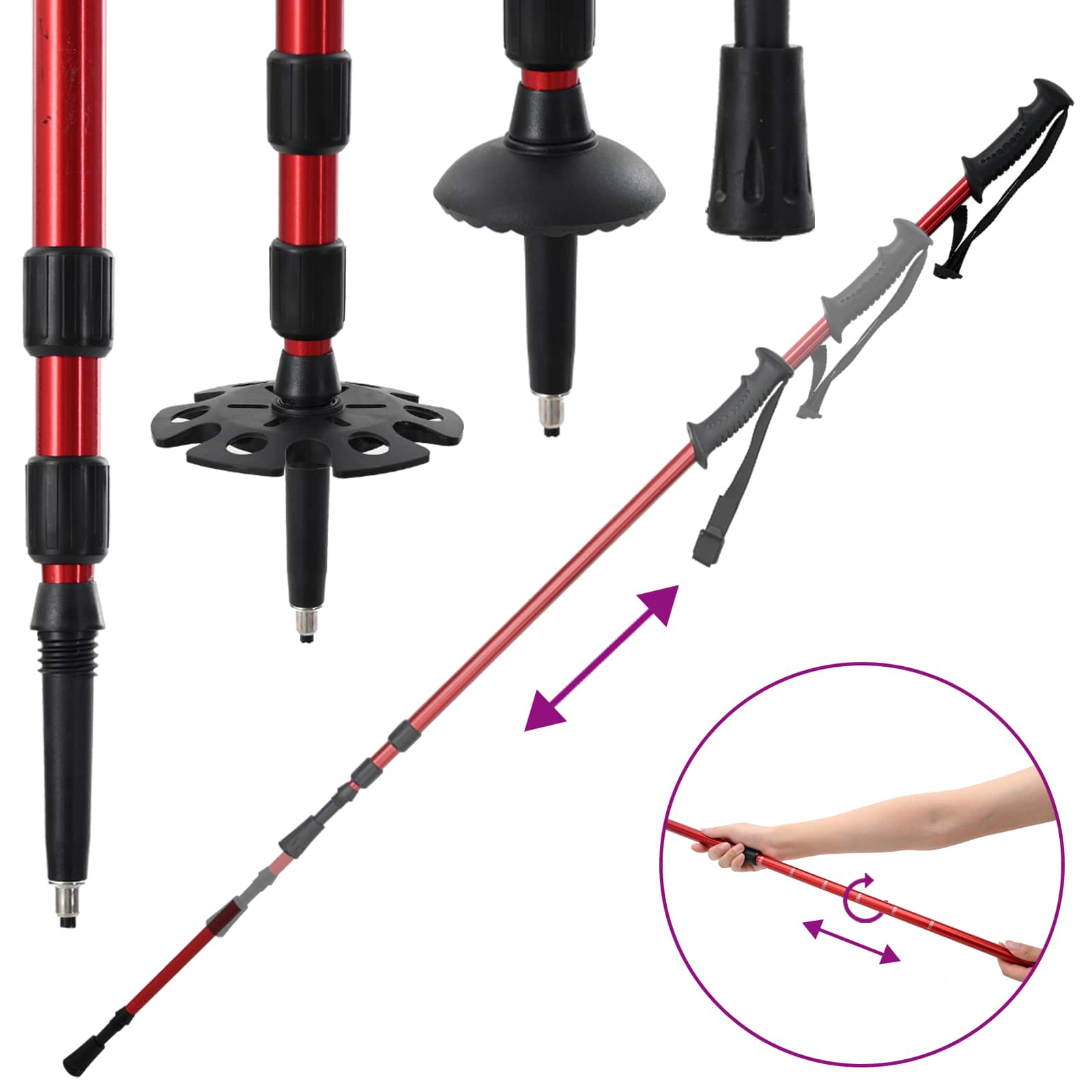 Racchette da neve 3 in 1 con bastoni da trekking Rosso e Nero