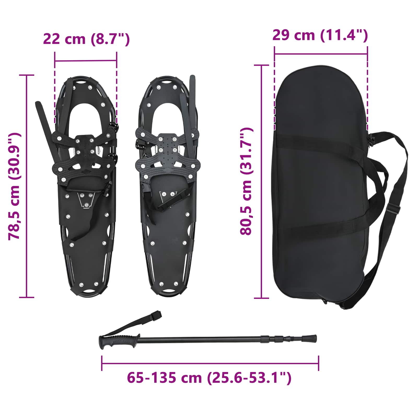 Racchette da neve 3 in 1 con bastoni da trekking Nero