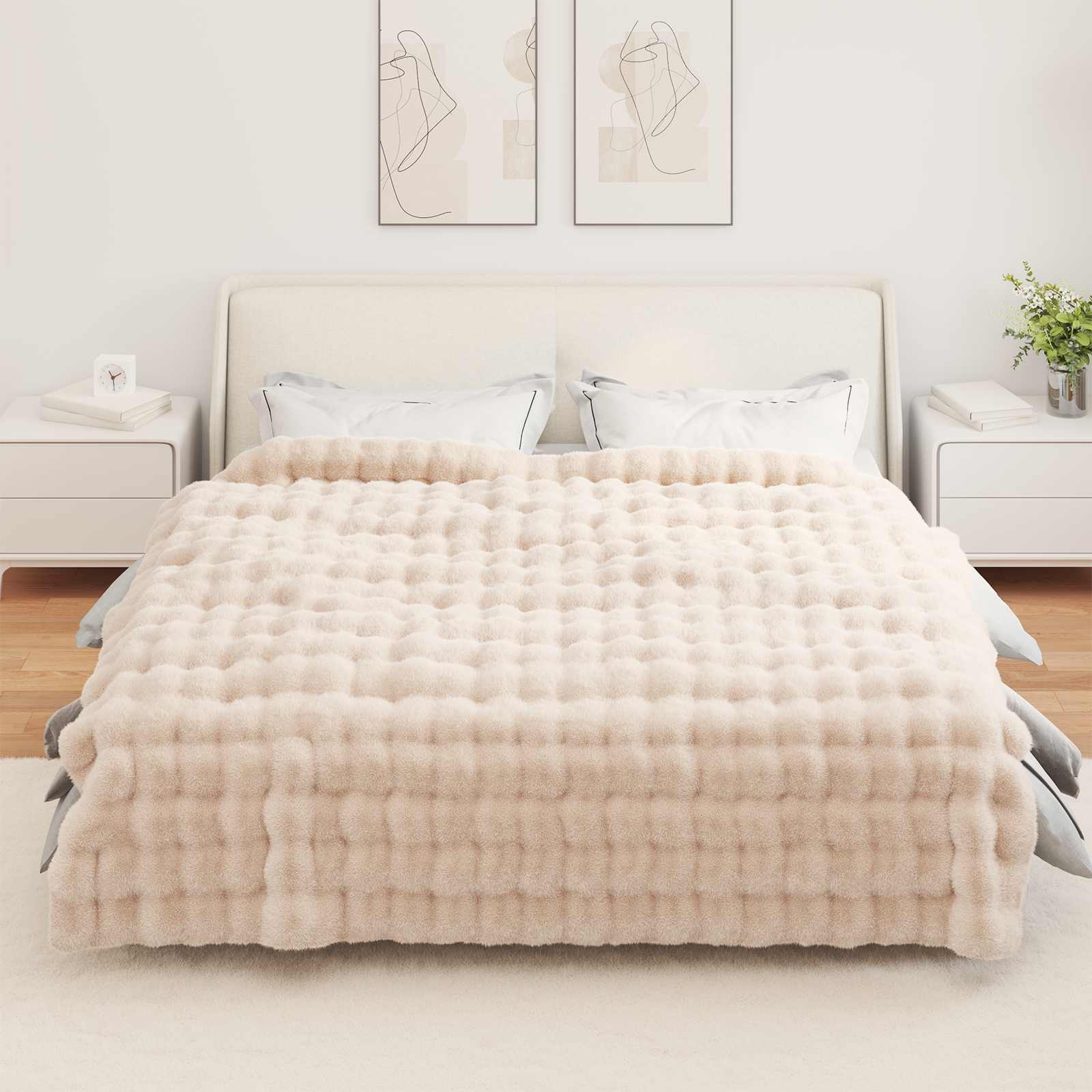 Coperta antiscivolo in sintetica di coniglio Olite 4 pz Beige
