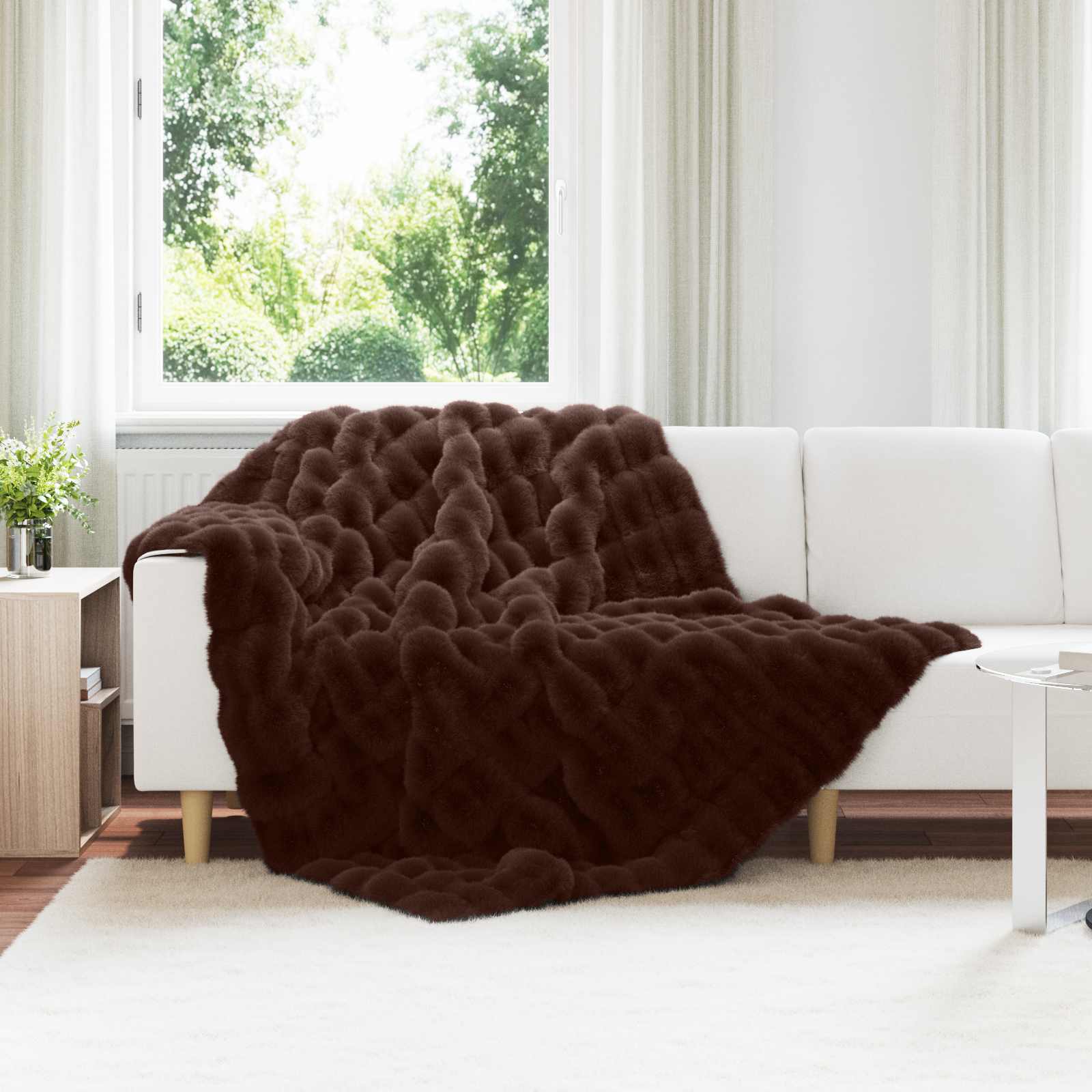 Coperta antiscivolo in sintetica di coniglio Olite Cammello
