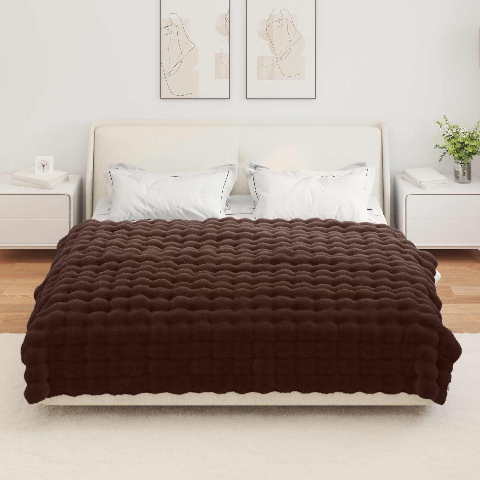 Coperta antiscivolo in sintetica di coniglio Olite Cammello