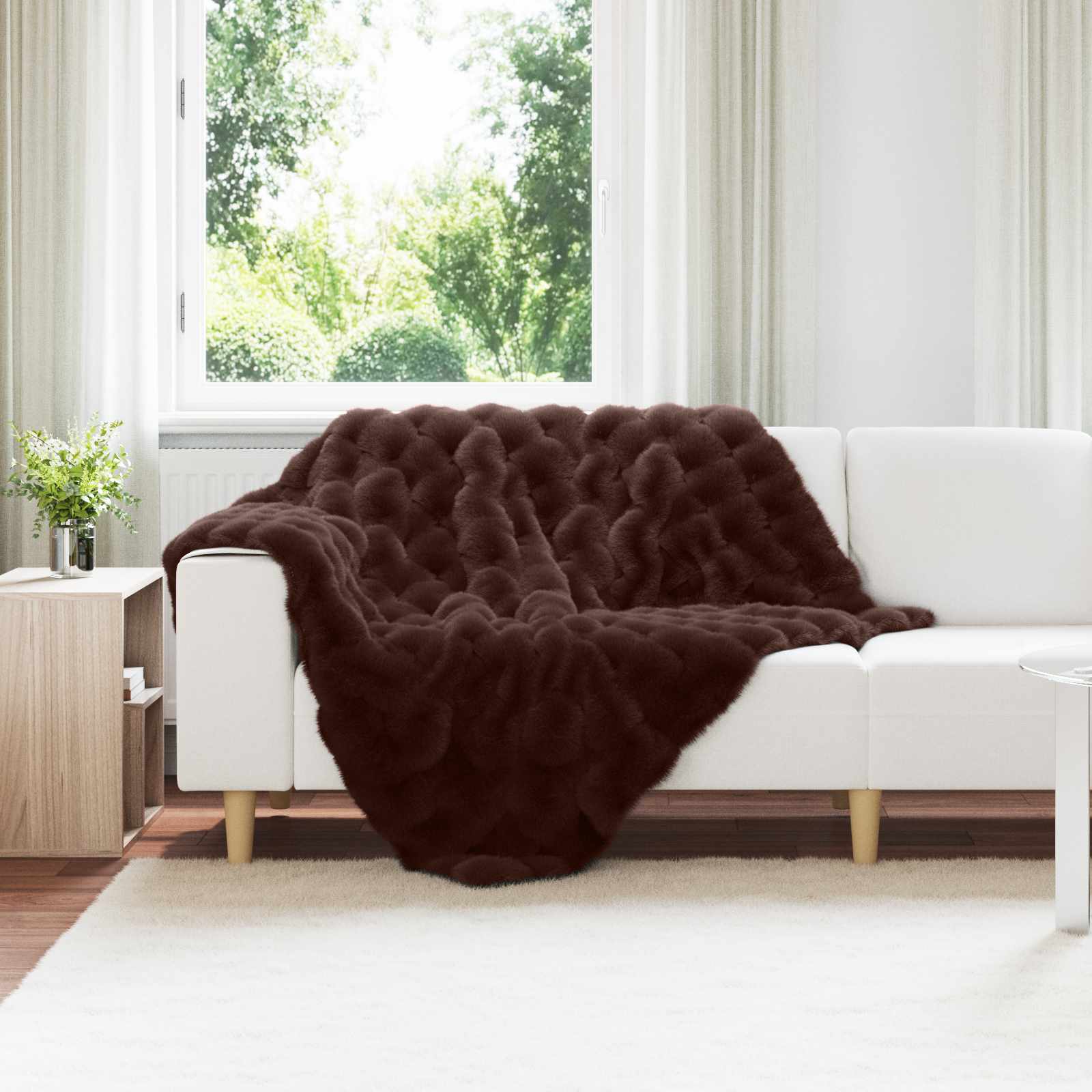 Coperta antiscivolo in sintetica di coniglio Olite Cammello