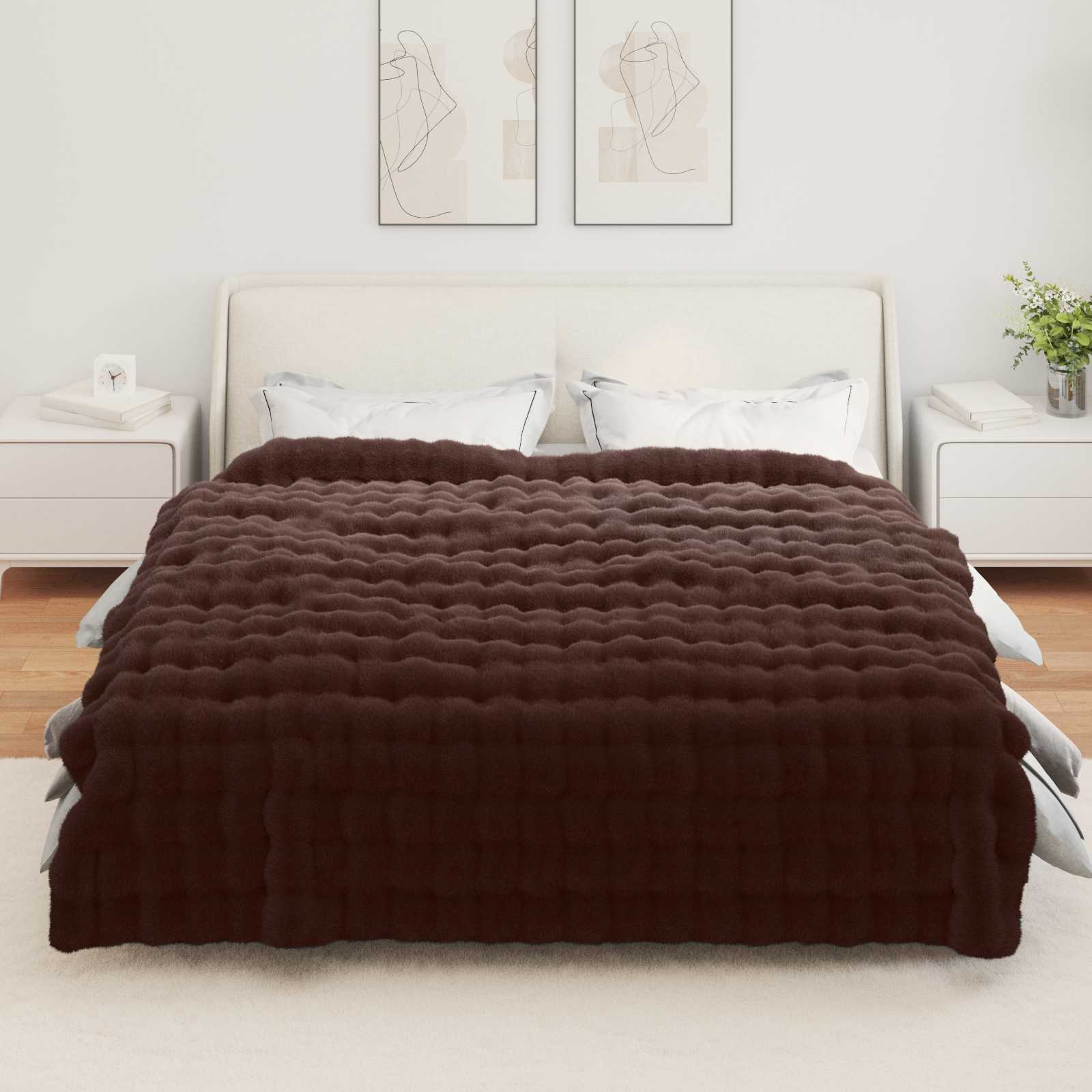 Coperta antiscivolo in sintetica di coniglio Olite Cammello