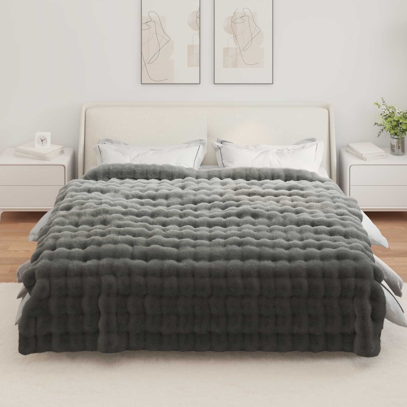 Coperta antiscivolo in sintetica di coniglio Olite Grigio Scuro