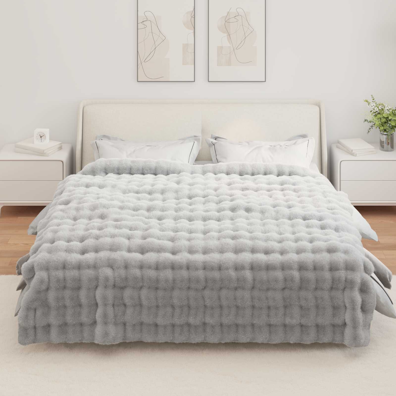 Coperta antiscivolo in sintetica di coniglio Olite 4 pz Grigio