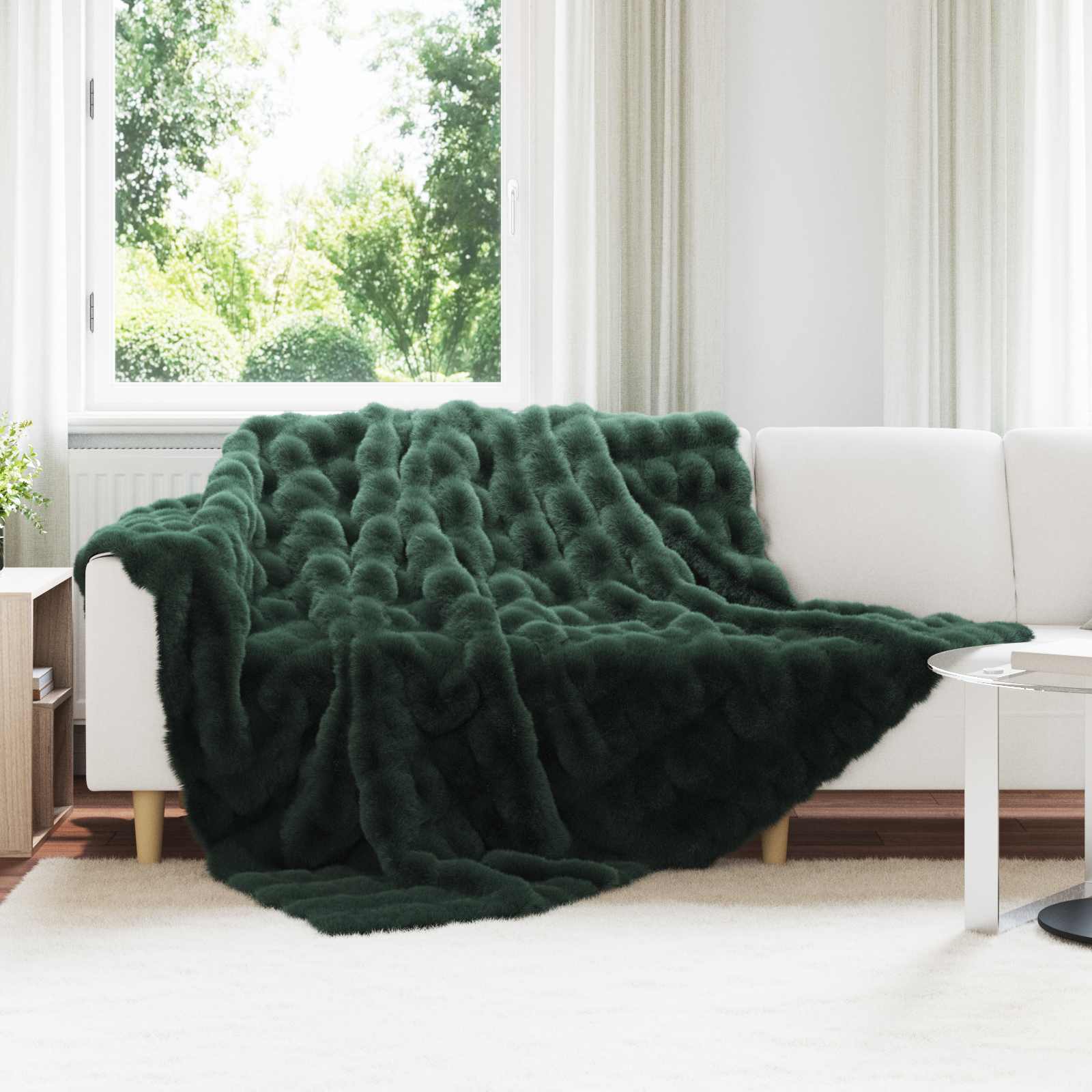 Coperta antiscivolo in sintetica di coniglio Olite Verde Scuro