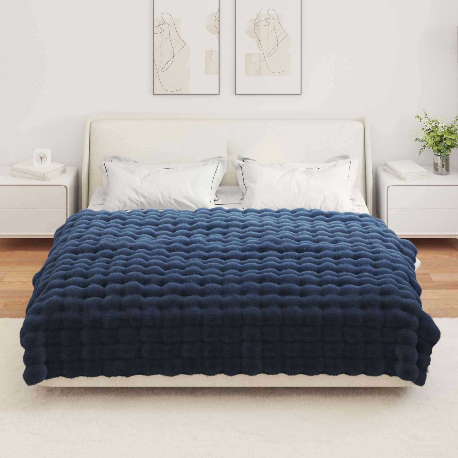 Coperta antiscivolo in sintetica di coniglio Olite Blu Marino