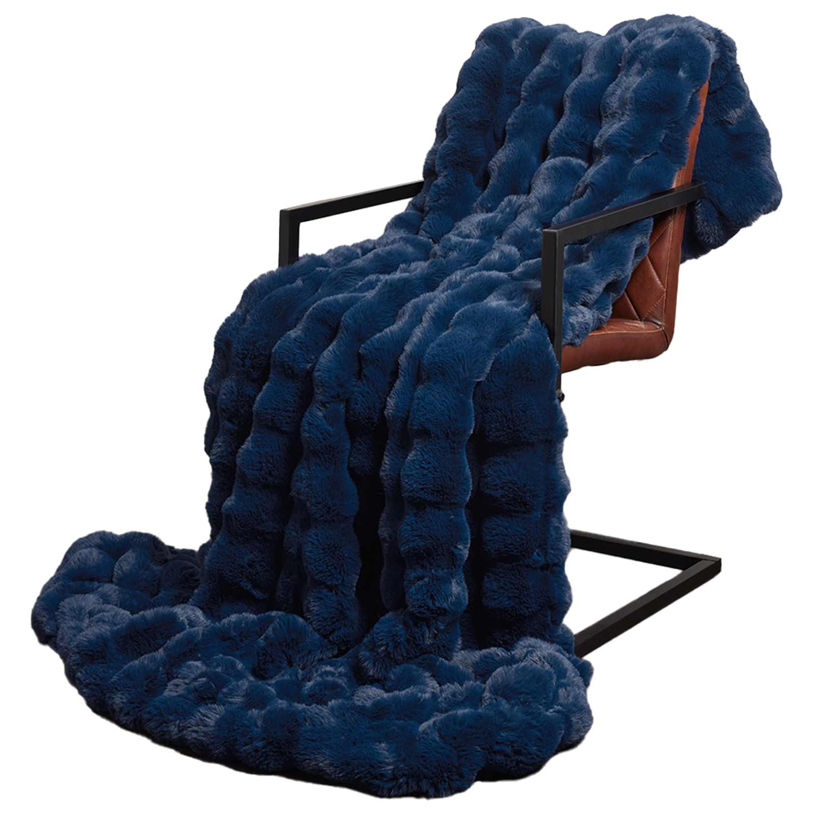 Coperta antiscivolo in sintetica di coniglio Olite Blu Marino
