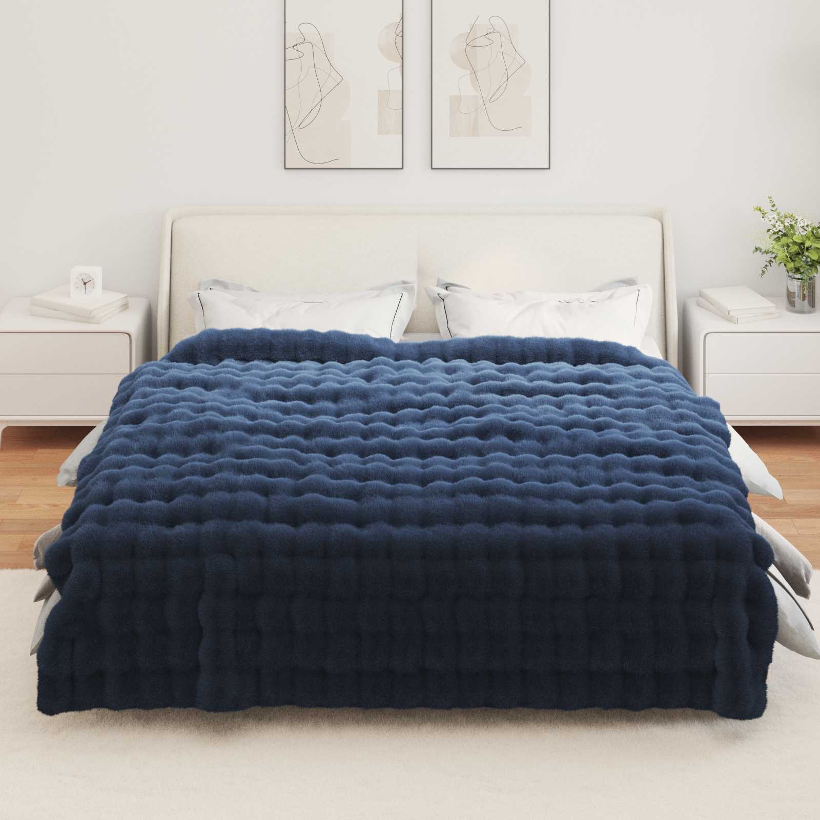 Coperta antiscivolo in sintetica di coniglio Olite Blu Marino