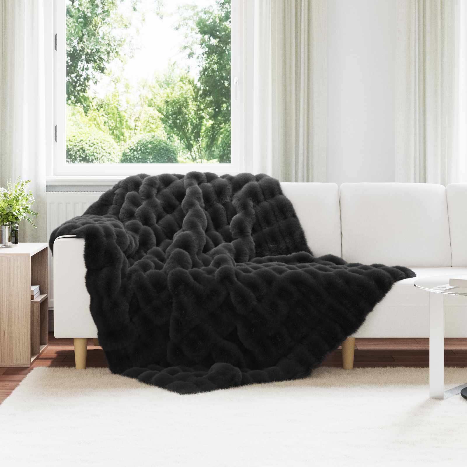 Coperta antiscivolo in sintetica di coniglio Olite Nero