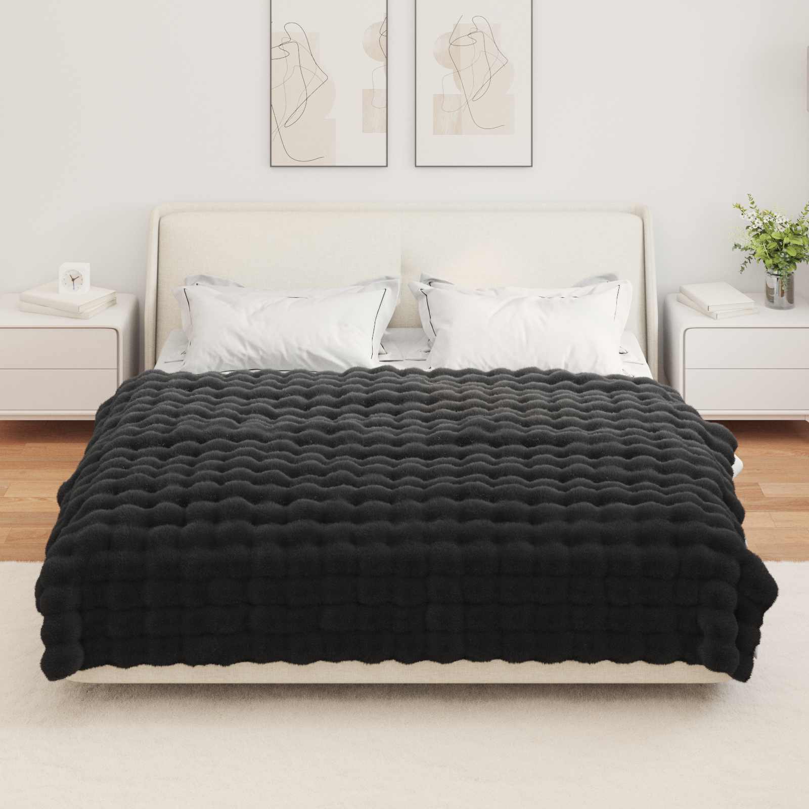 Coperta antiscivolo in sintetica di coniglio Olite Nero
