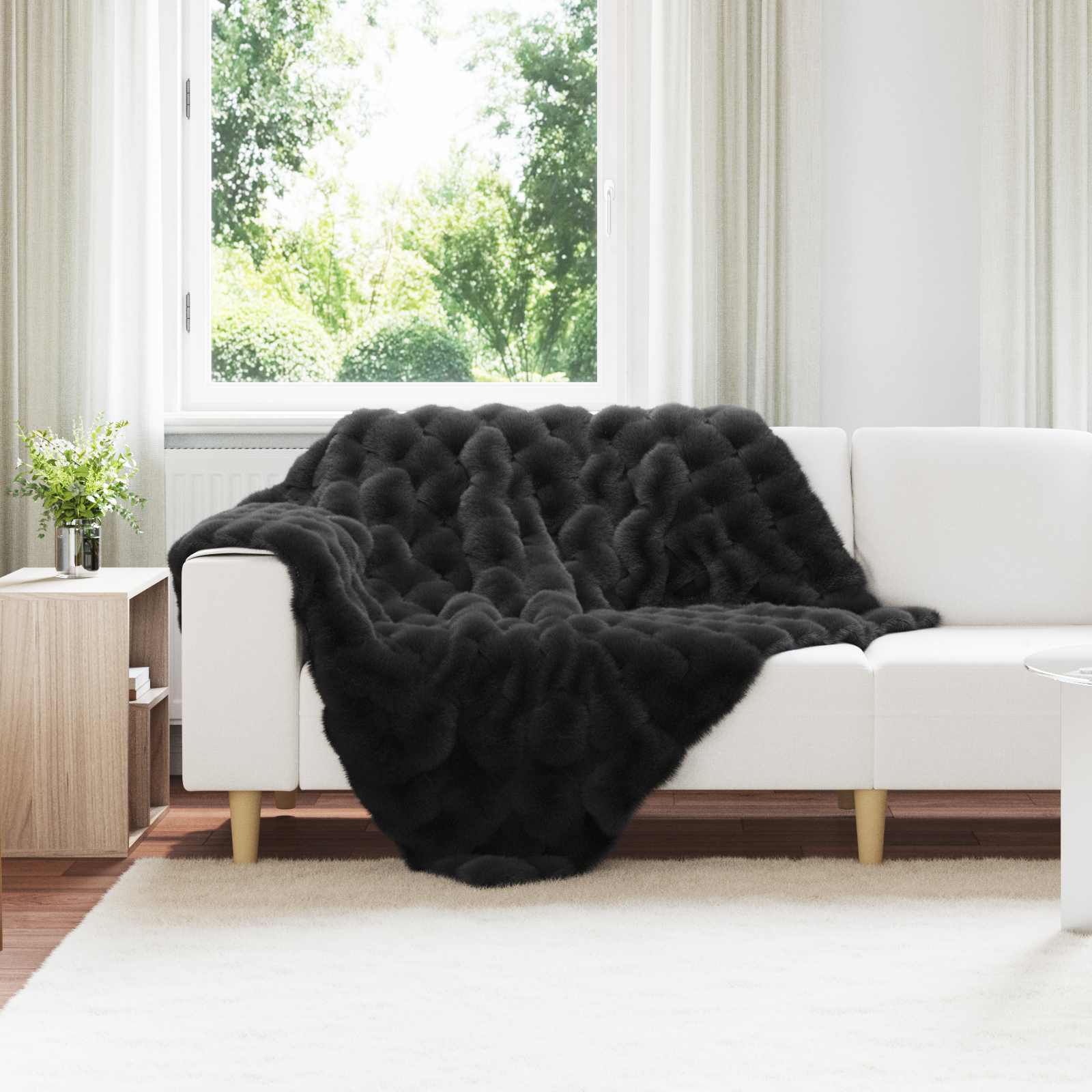 Coperta antiscivolo in sintetica di coniglio Olite 4 pz Nero