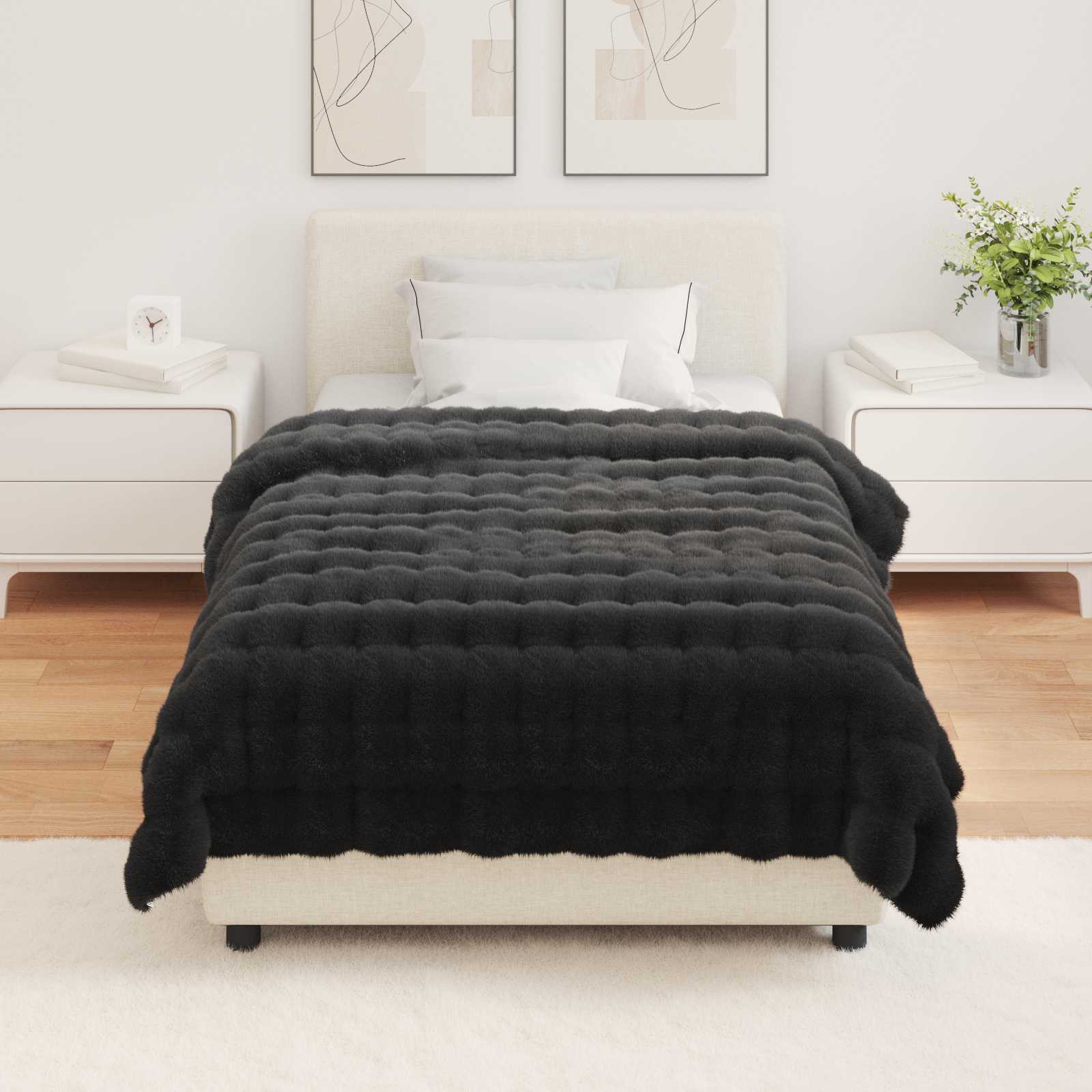 Coperta antiscivolo in sintetica di coniglio Olite 4 pz Nero