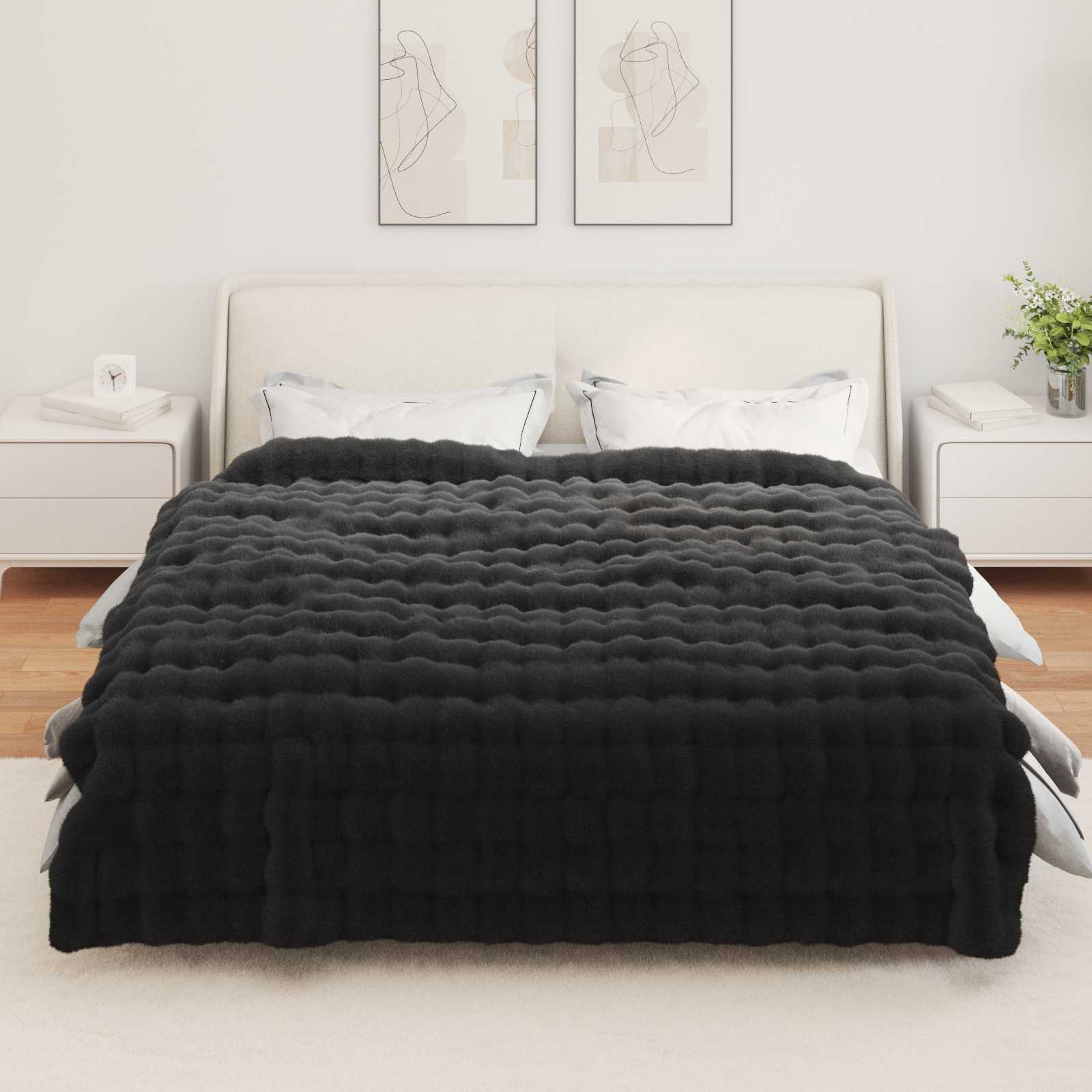 Coperta antiscivolo in sintetica di coniglio Olite 4 pz Nero
