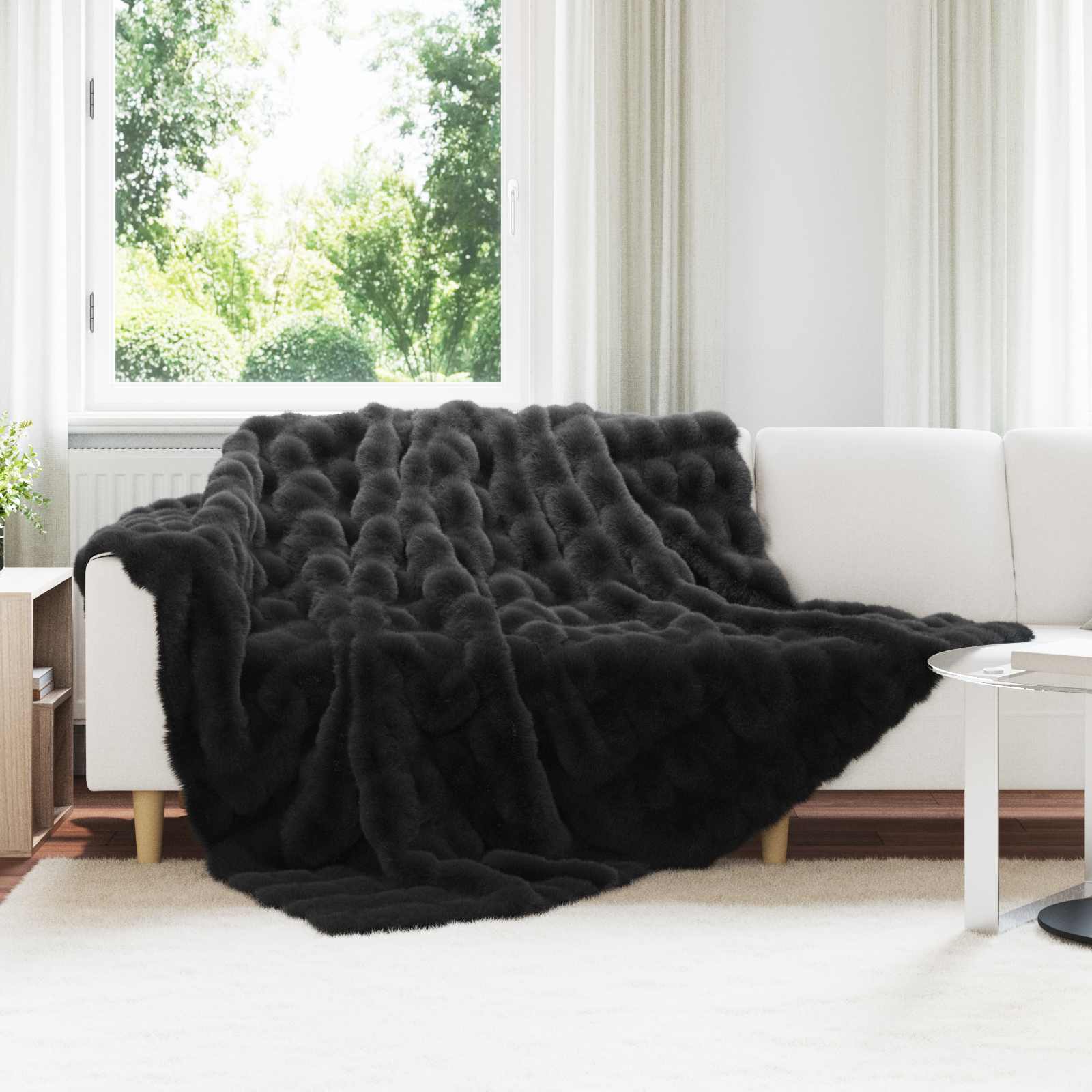 Coperta antiscivolo in sintetica di coniglio Olite 4 pz Nero