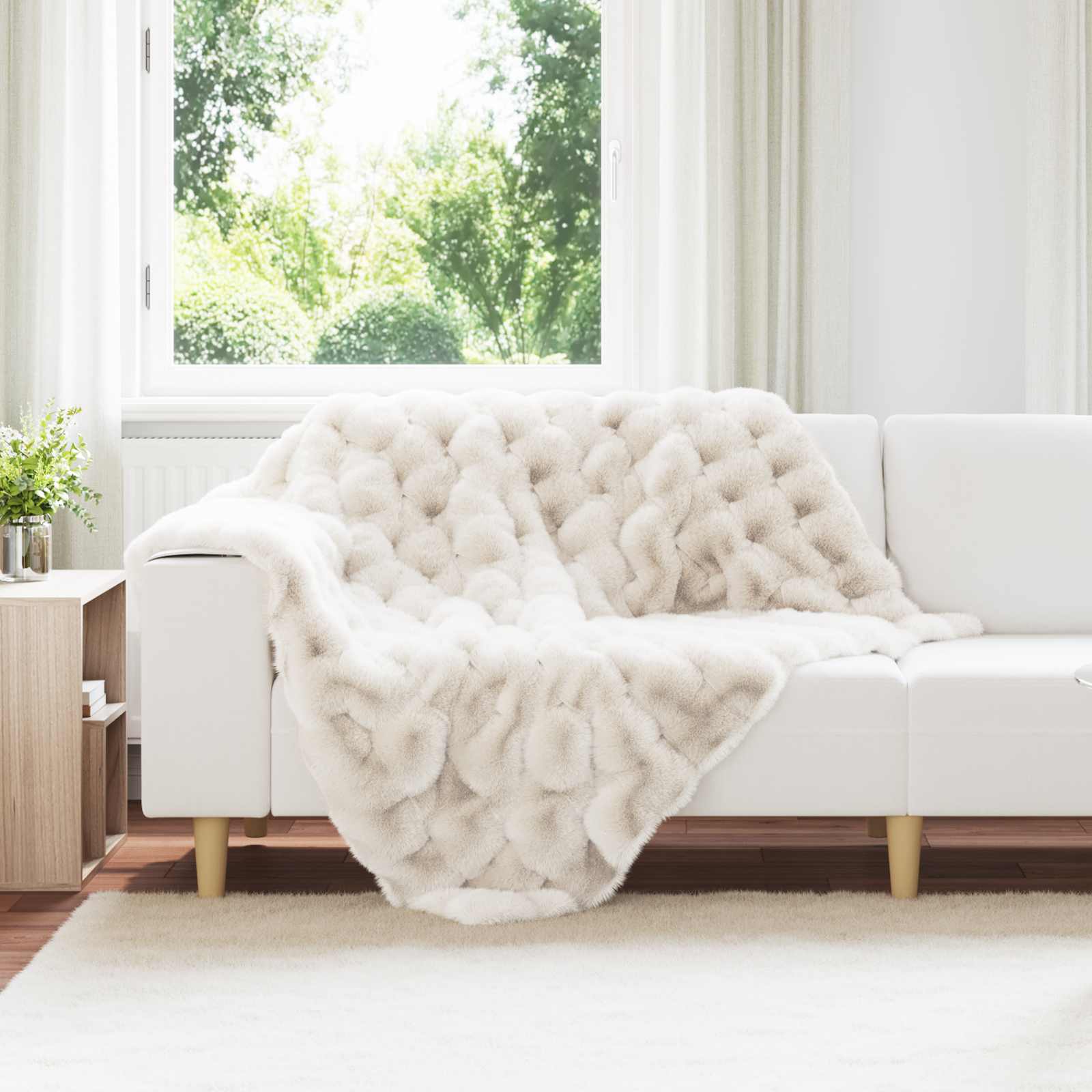 Coperta antiscivolo in sintetica di coniglio Olite Bianco