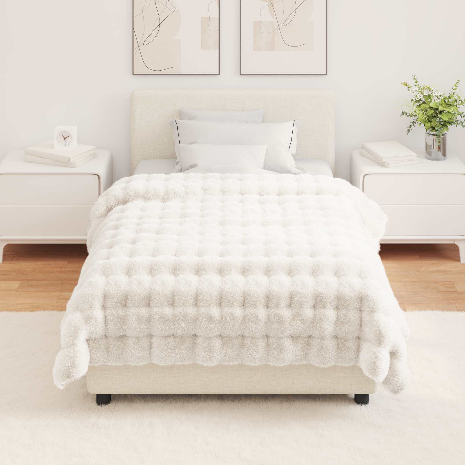 Coperta antiscivolo in sintetica di coniglio Olite Bianco