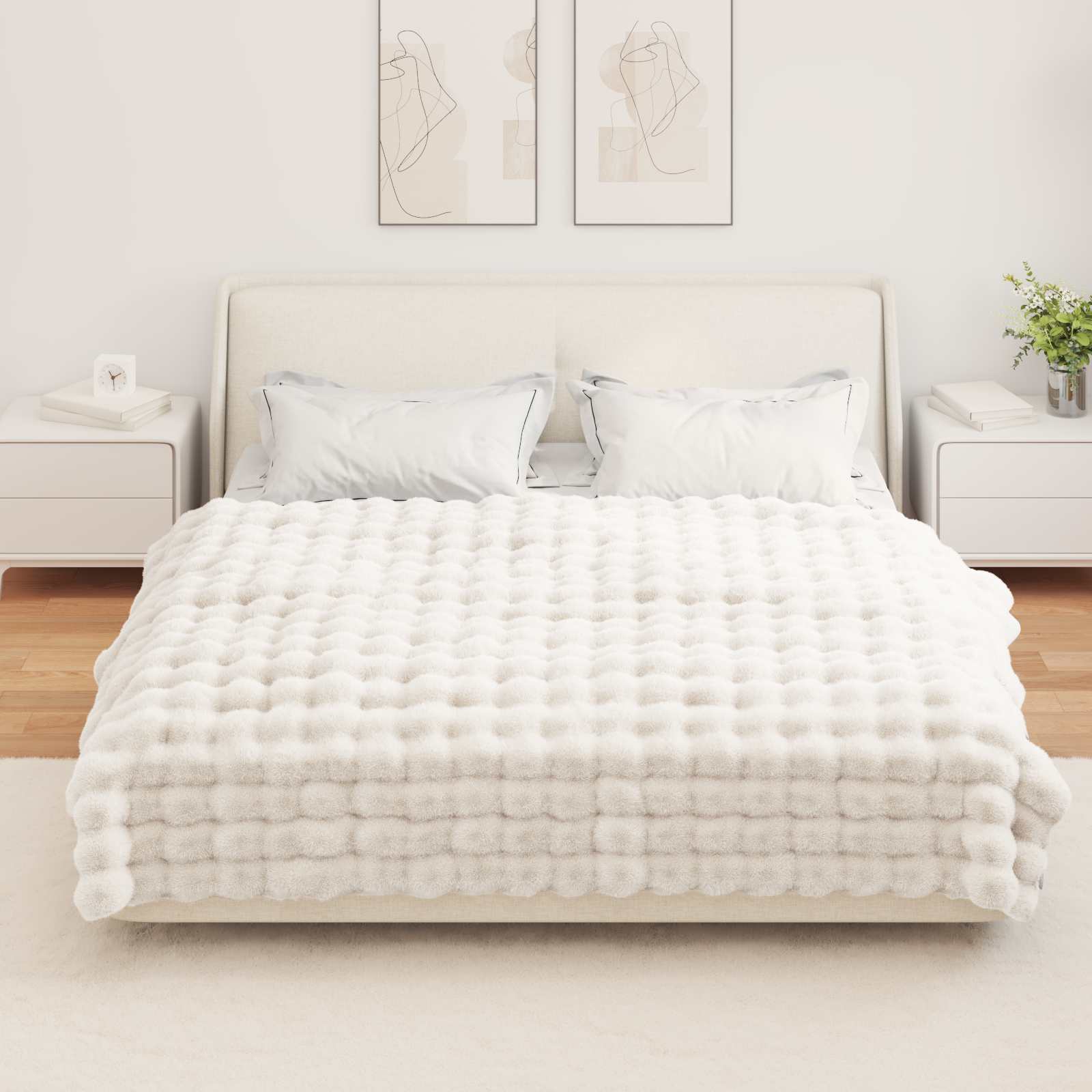 Coperta antiscivolo in sintetica di coniglio Olite Bianco