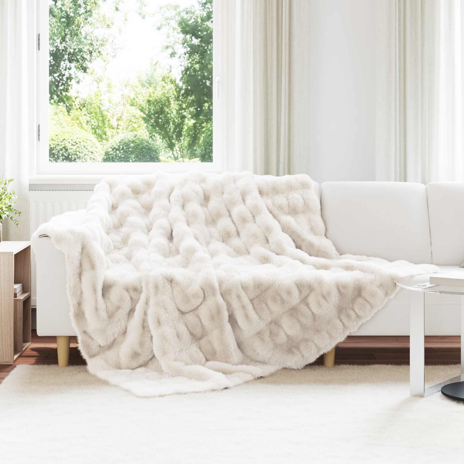 Coperta antiscivolo in sintetica di coniglio Olite Bianco