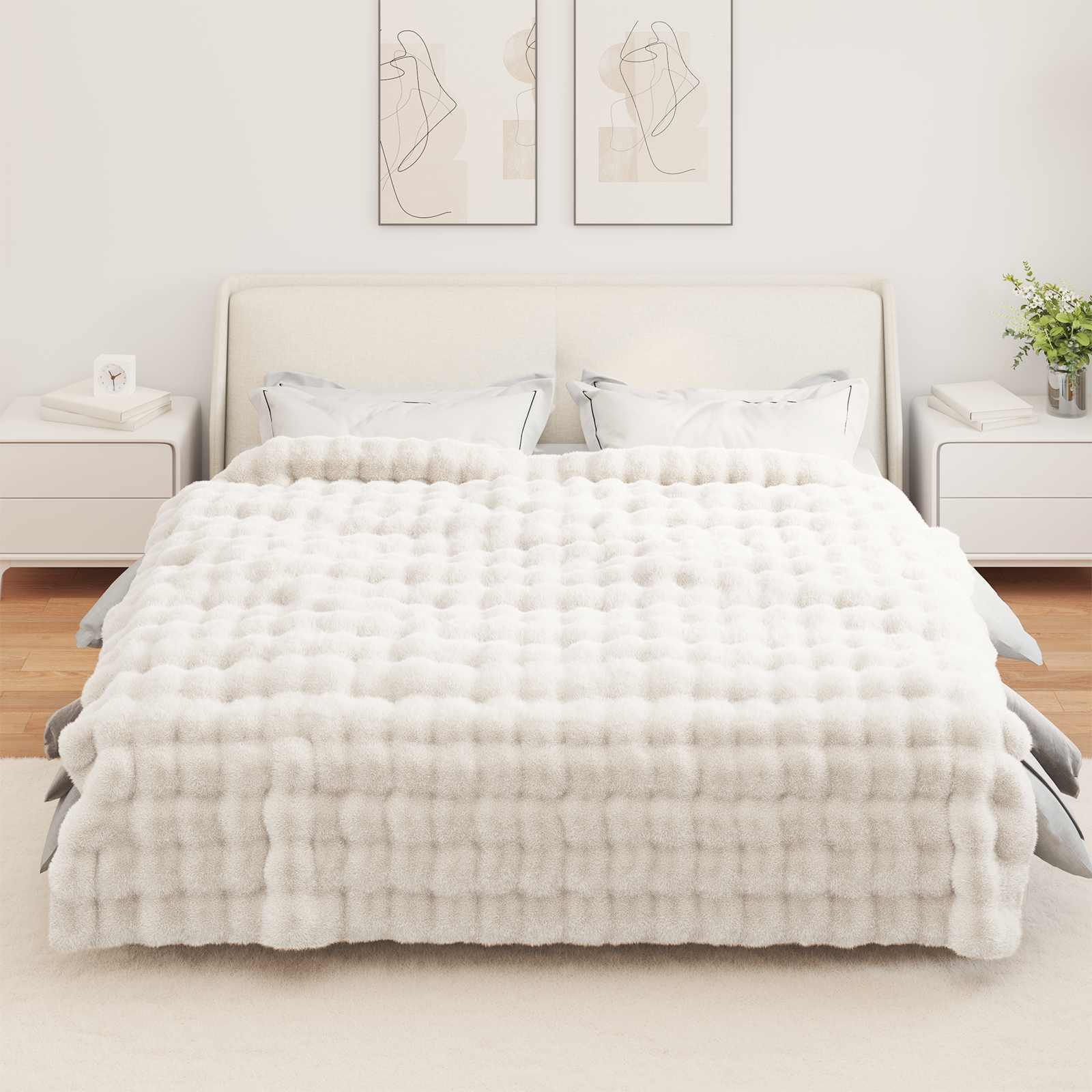 Coperta antiscivolo in sintetica di coniglio Olite 4 pz Bianco