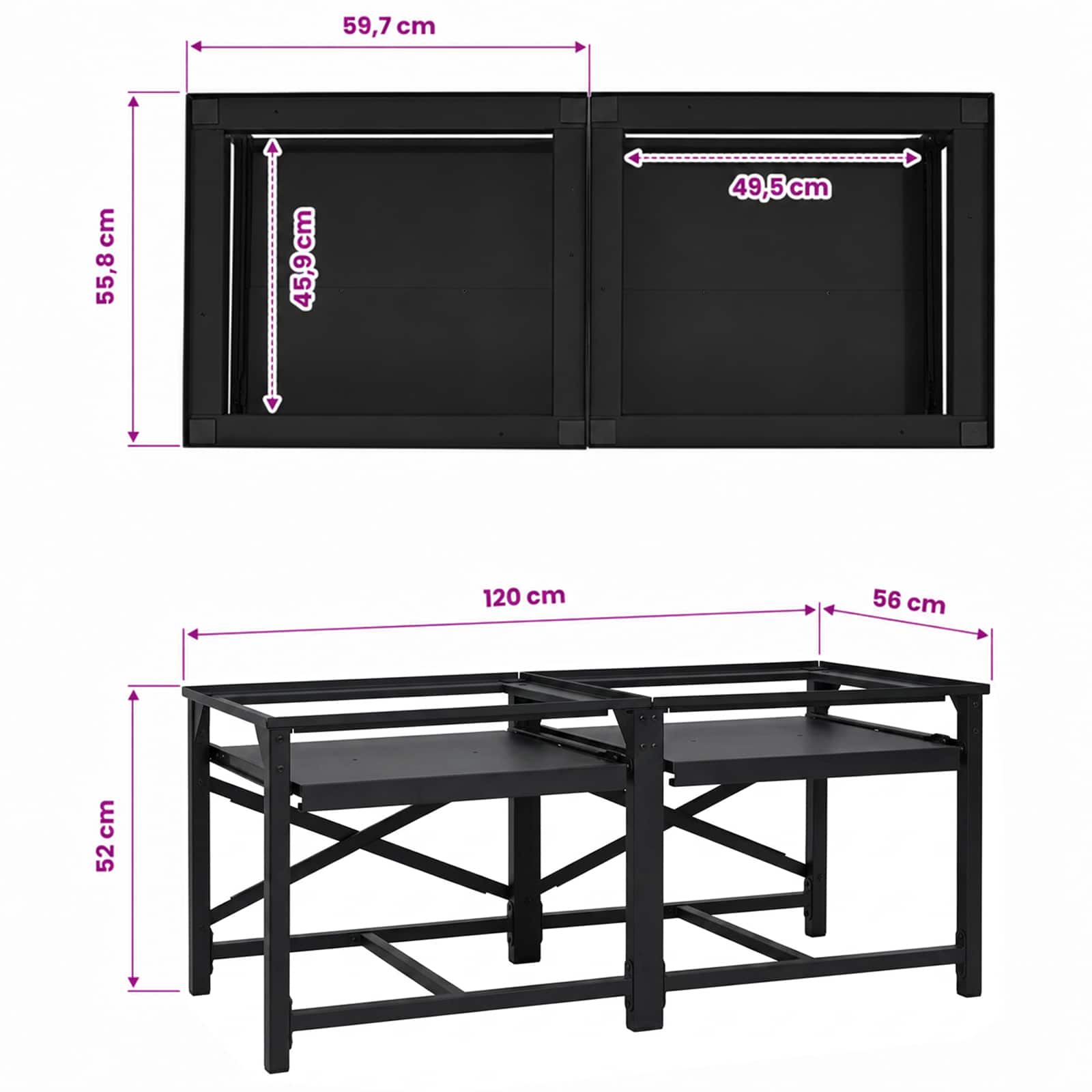 Pedestallo per Lavatrice 2 pz Nero 120 x 56 x 52 cm Acciaio