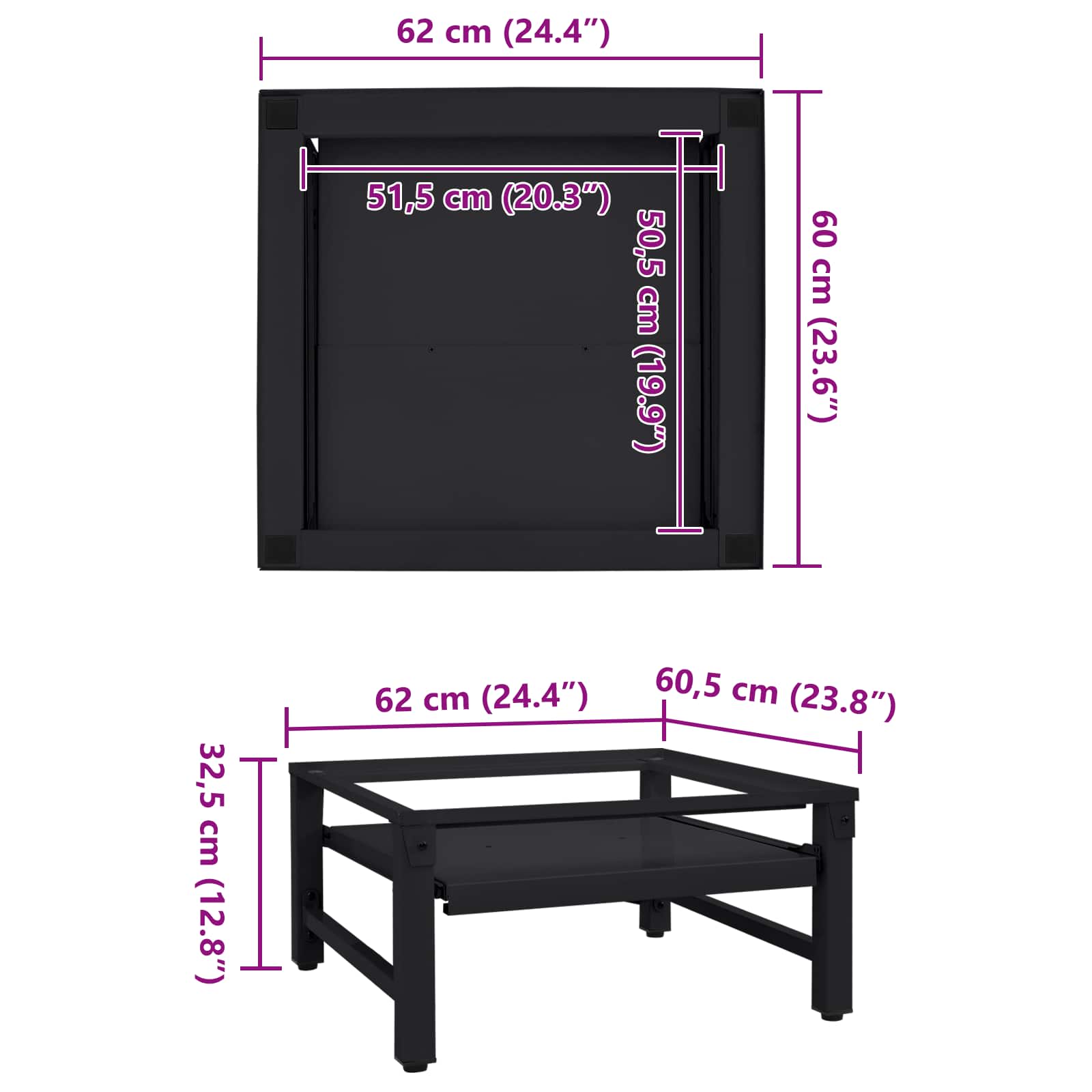 Pedestallo per Lavatrice Nero 62 x 60,5 x 32,5 cm Acciaio