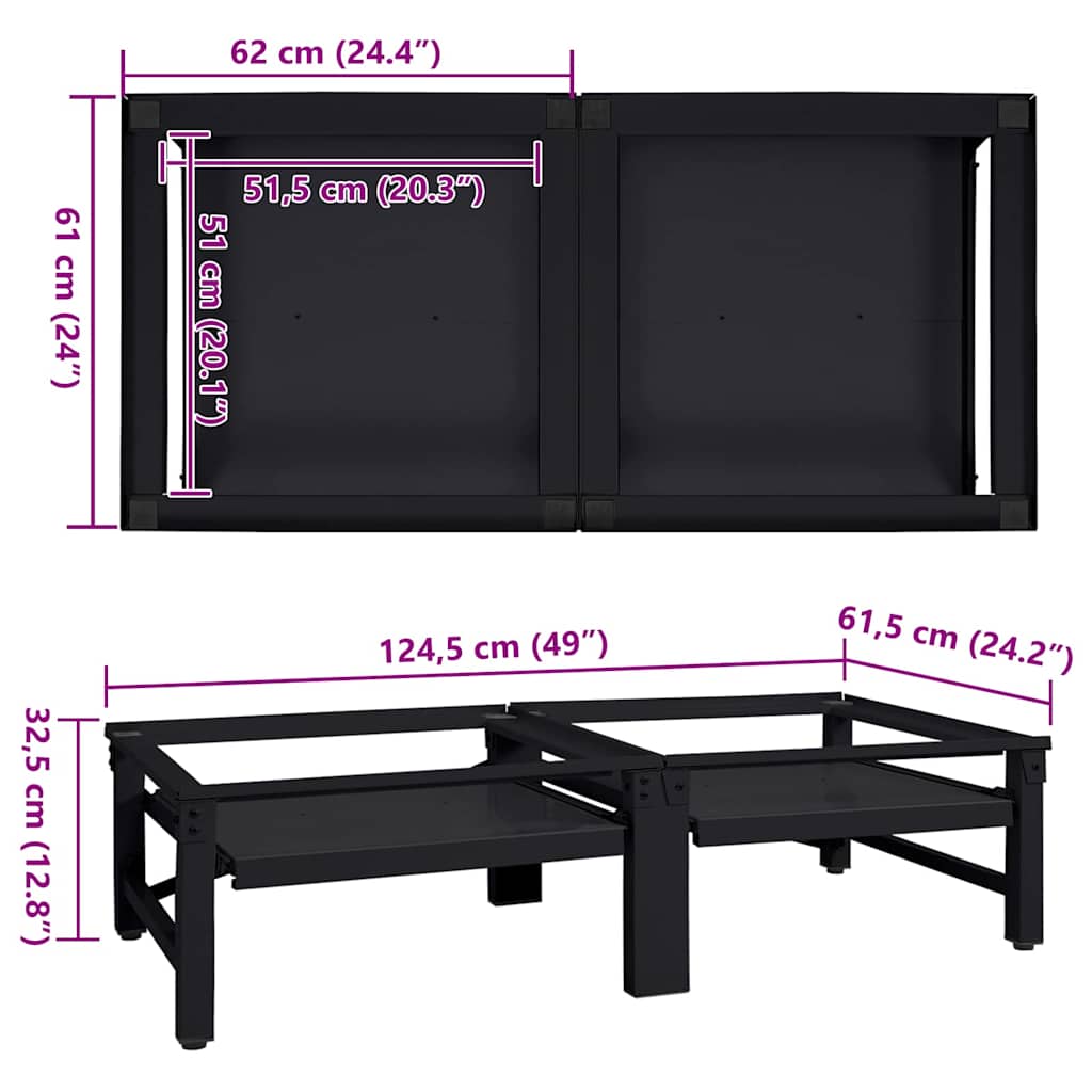 Pedestallo per Lavatrice 2 pz Nero 124,5 x 61,5 x 32,5 cm