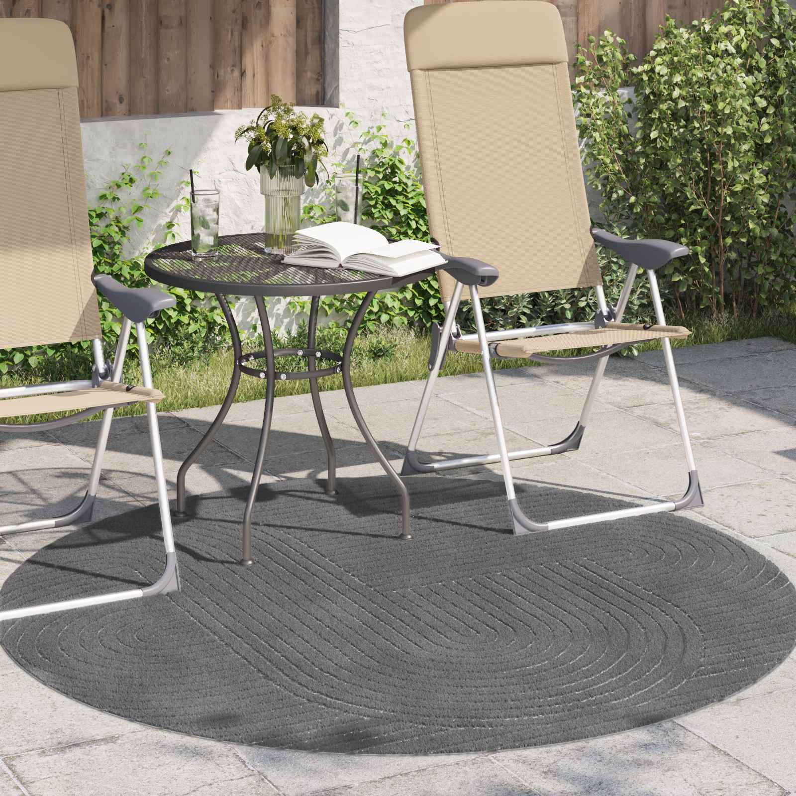 Tappeto per uso interno ed esterno PALMERAS Antracite Ø 200 CM