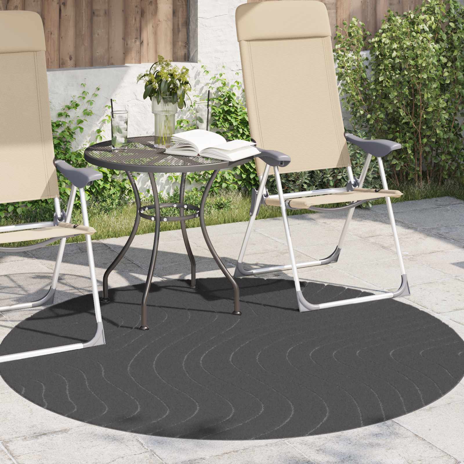 Tappeto per uso interno ed esterno PALMERAS Antracite Ø 200 CM