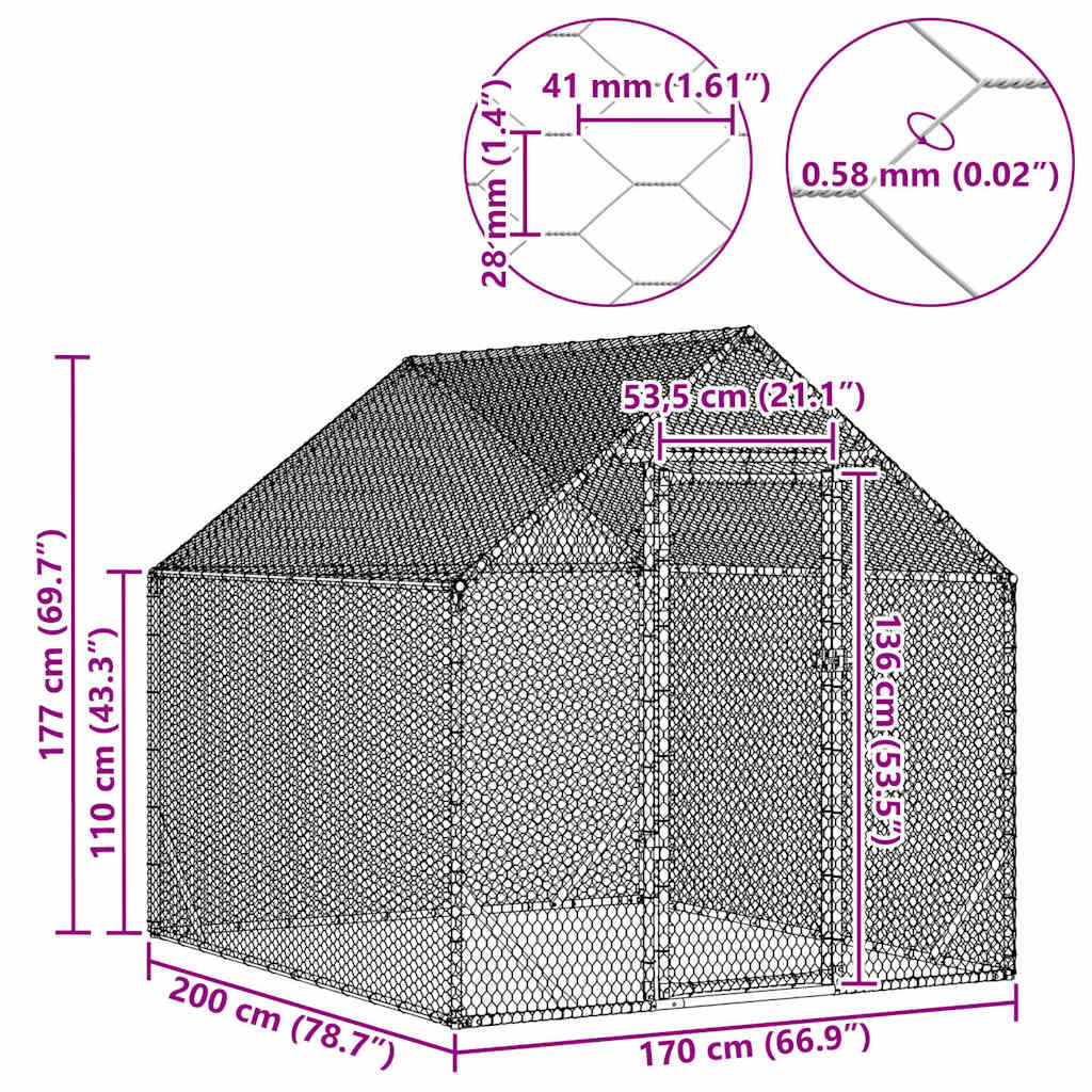 Gabbia per polli Argento 200 x 170 x 177 cm Acciaio zincato