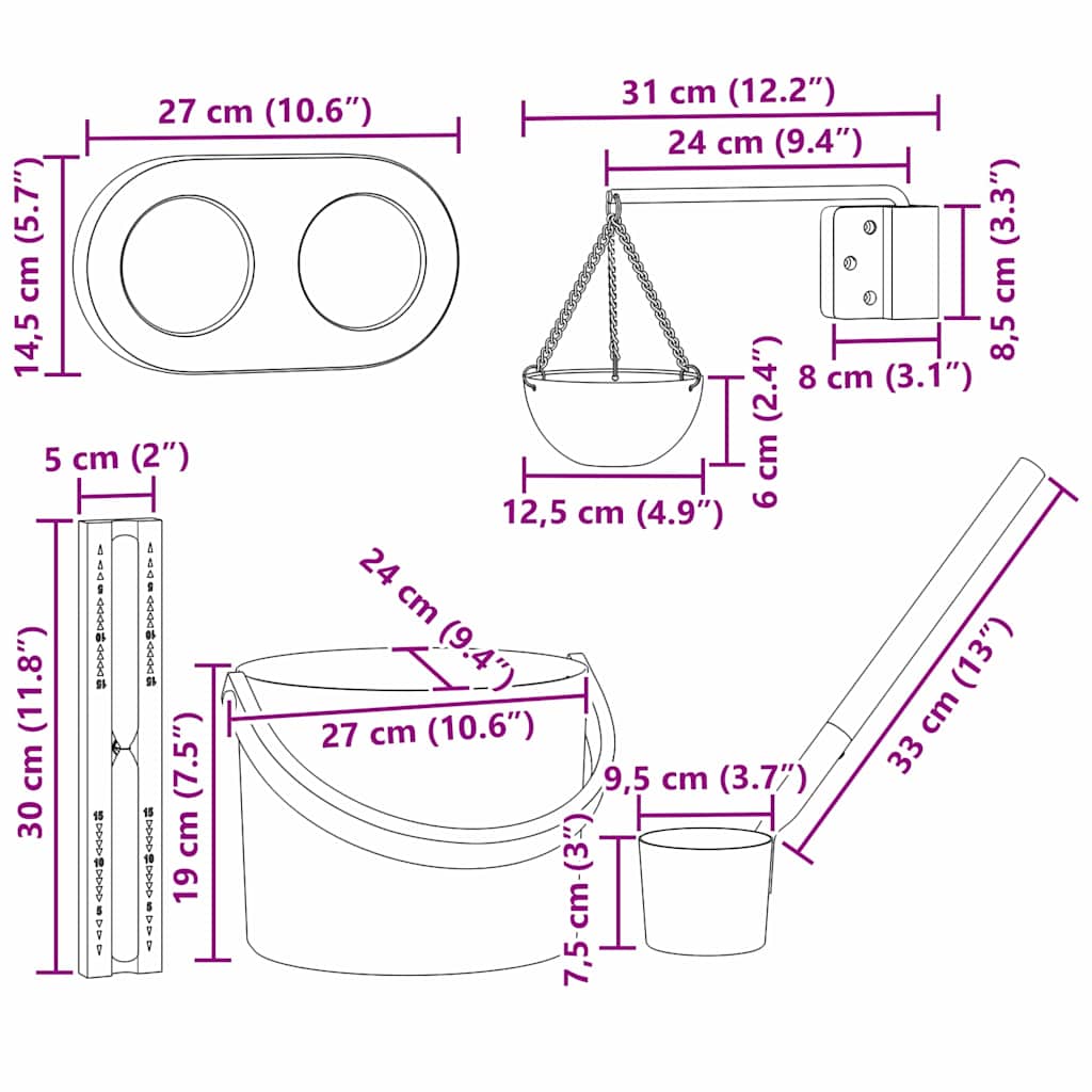 Set di Accessori per Sauna 5 pz Nero