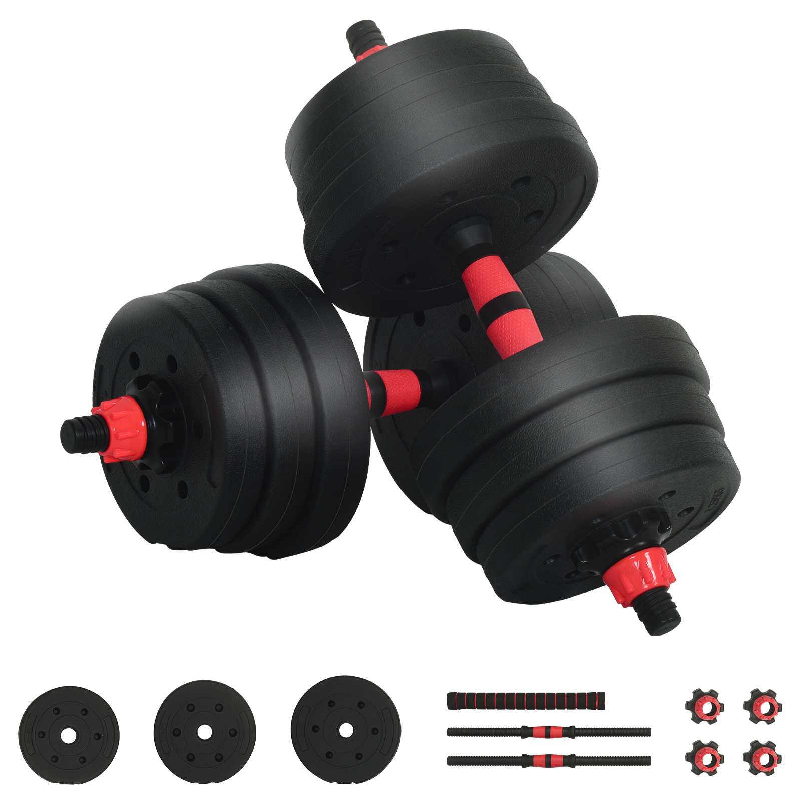 Set Manubri e Bilanciere 2-in-1 20 kg Nero e Rosso