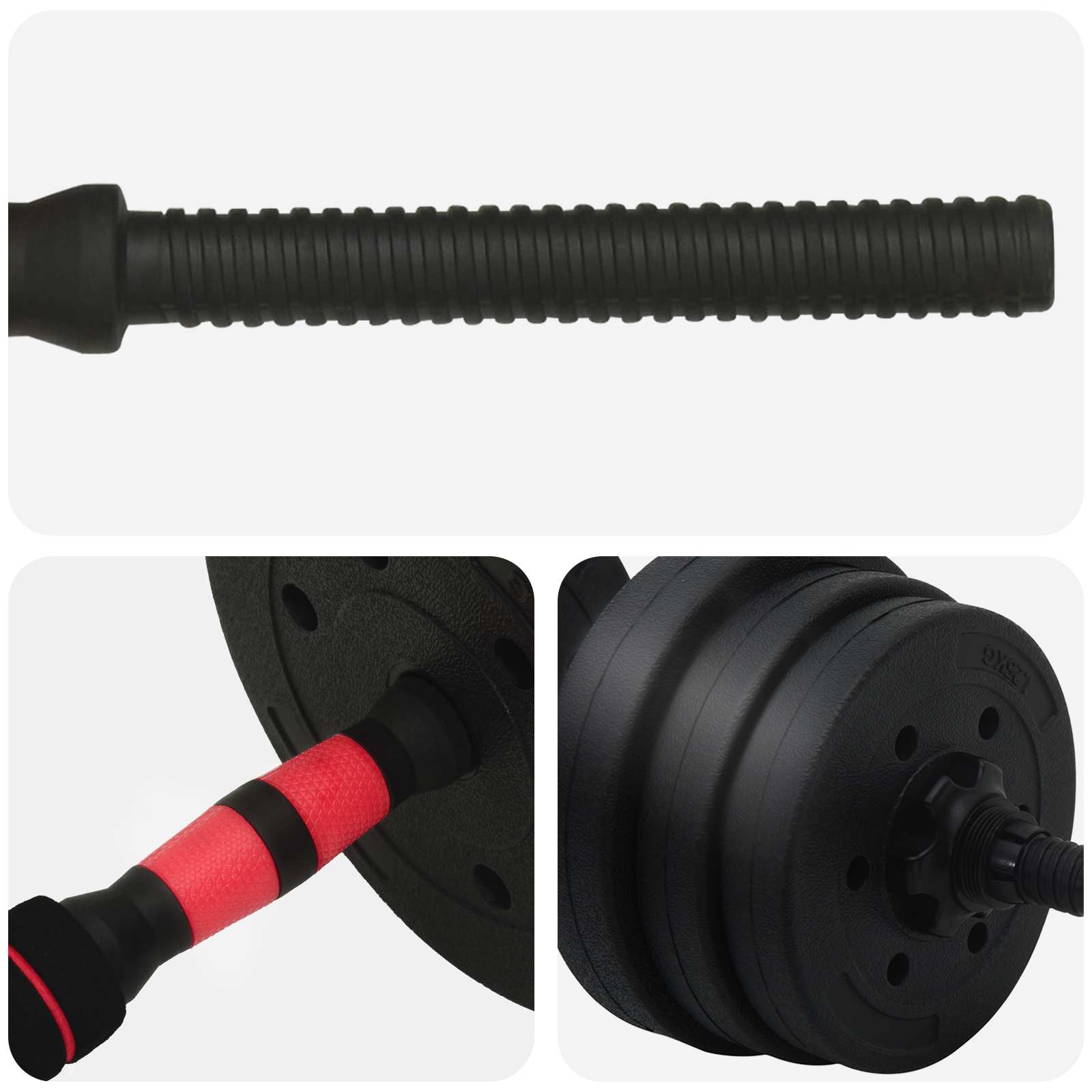 Set Manubri e Bilanciere 2-in-1 20 kg Nero e Rosso