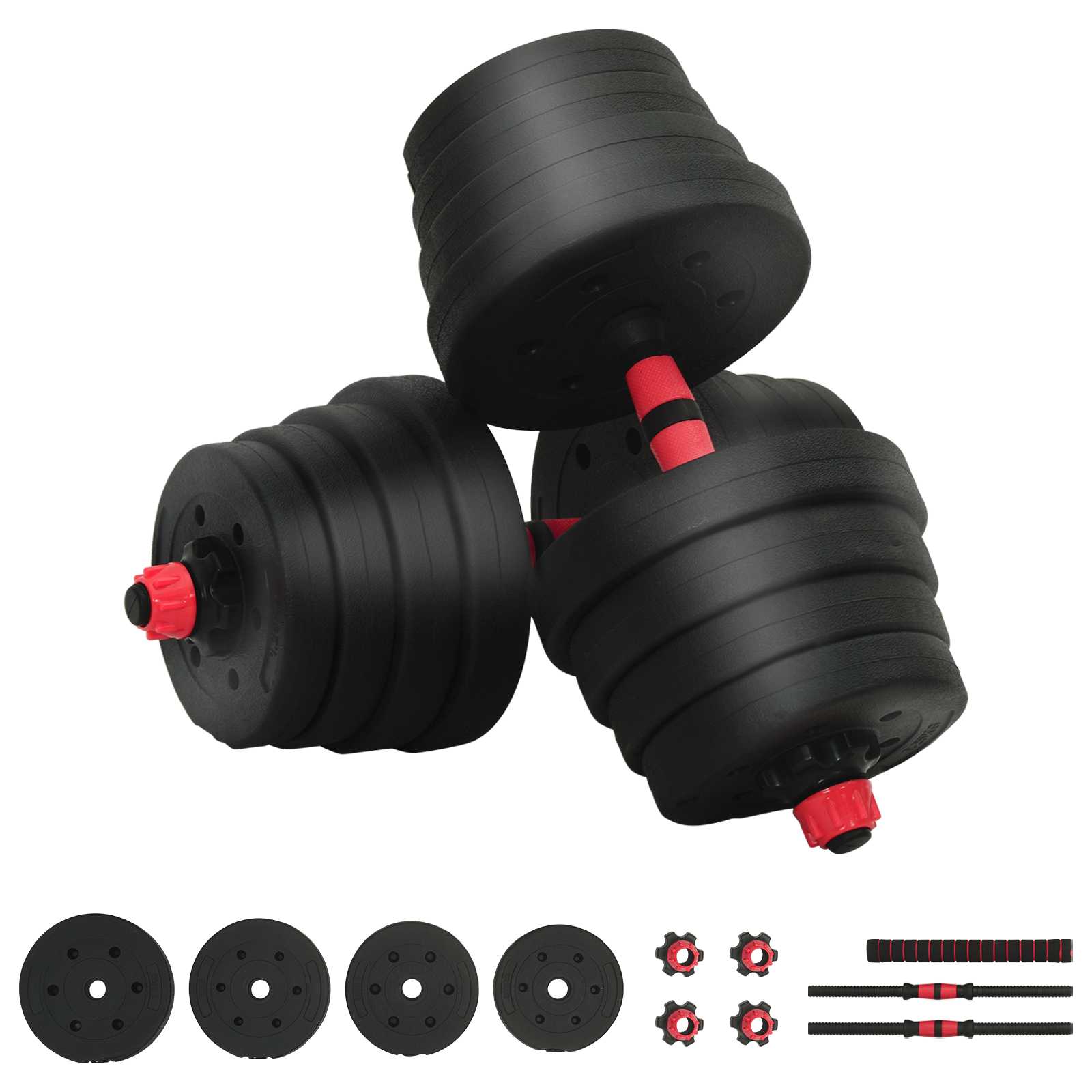 Set Manubri e Bilanciere 2-in-1 30 kg Nero e Rosso