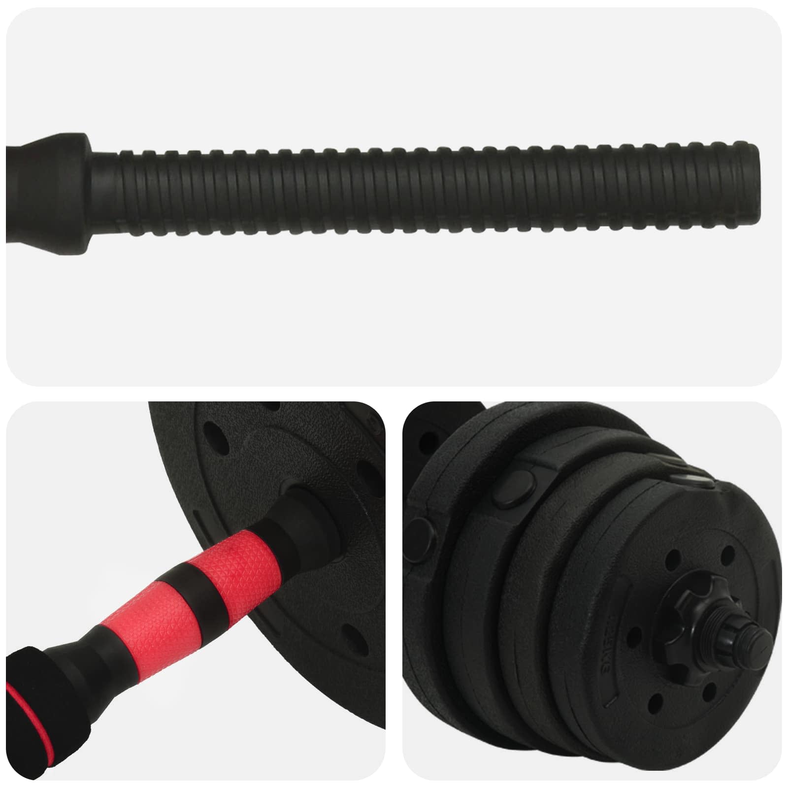 Set Manubri e Bilanciere 2-in-1 30 kg Nero e Rosso