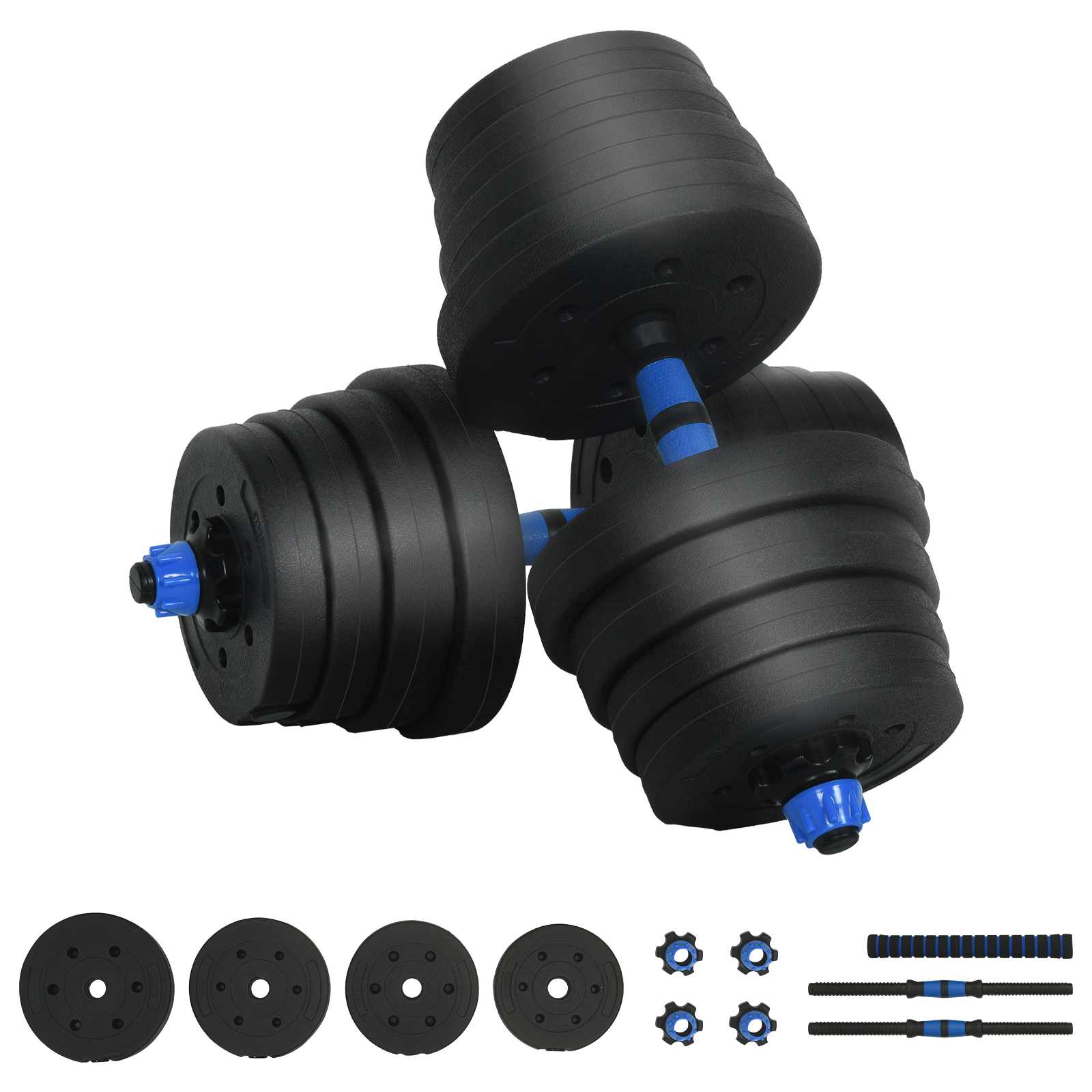 Set Manubri e Bilanciere 2-in-1 30 kg Nero e Blu