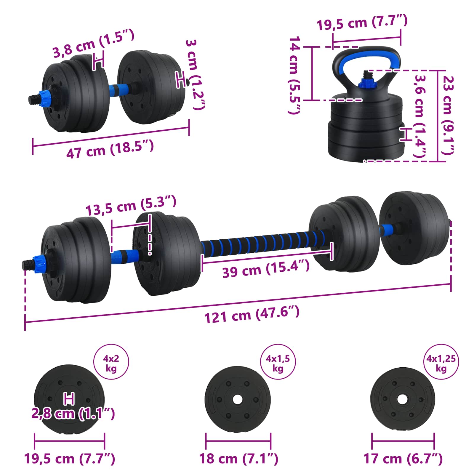 Set di manubri 4-in-1 20 kg Nero e Blu